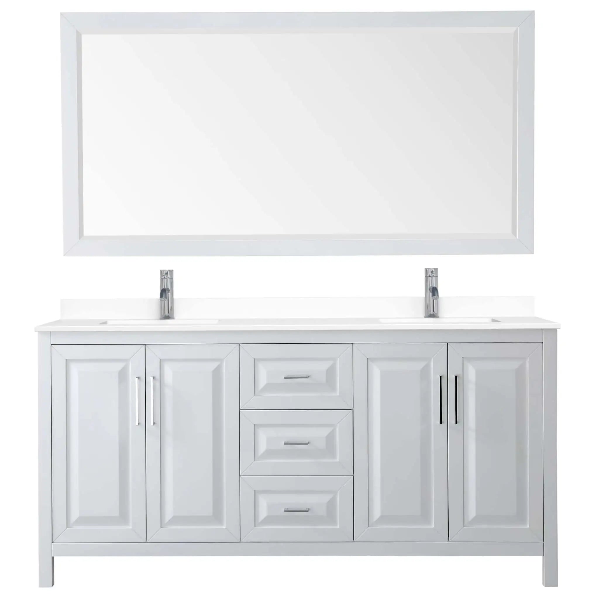 72" Daria Double Bathroom Vanity in White with Polished Chrome Trim & 70" Mirror by Wyndham