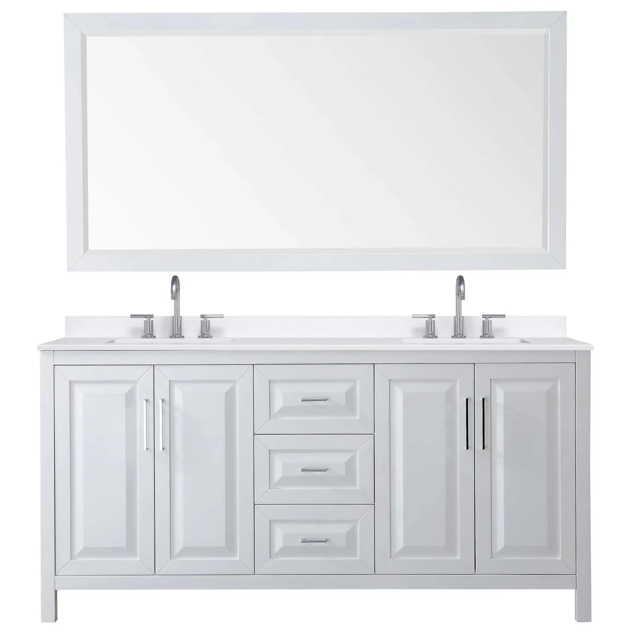 72" Daria Double Bathroom Vanity in White with Polished Chrome Trim & 70" Mirror by Wyndham