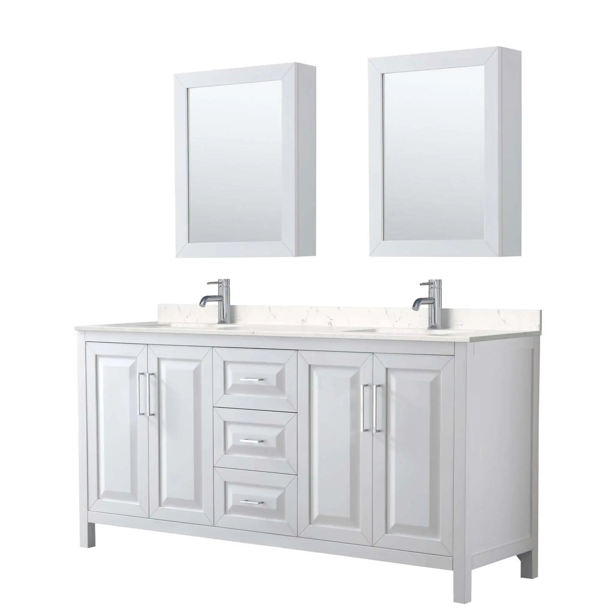72" Daria Double Bathroom Vanity in White with Polished Chrome Trim & Medicine Cabinet by Wyndham