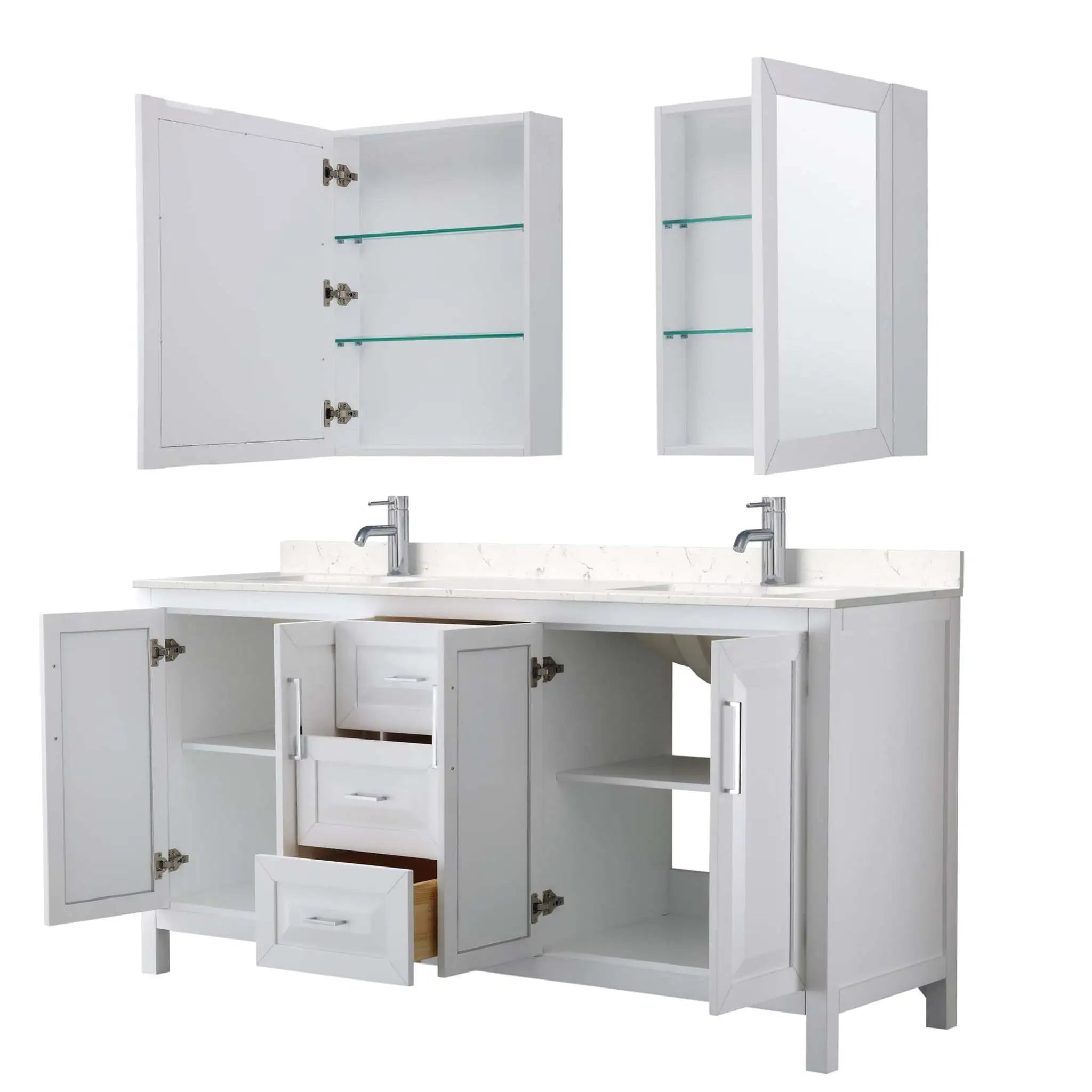 72" Daria Double Bathroom Vanity in White with Polished Chrome Trim & Medicine Cabinet by Wyndham