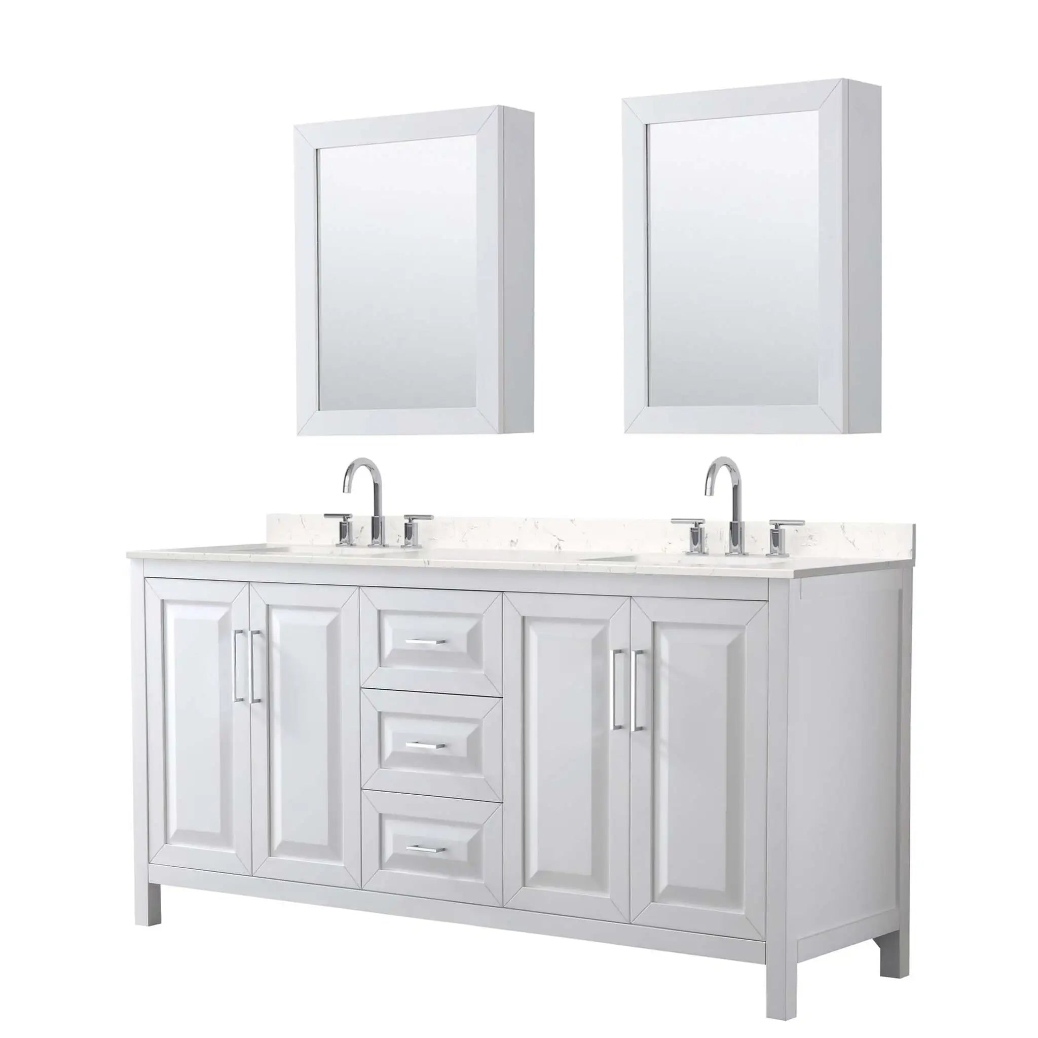 72" Daria Double Bathroom Vanity in White with Polished Chrome Trim & Medicine Cabinet by Wyndham