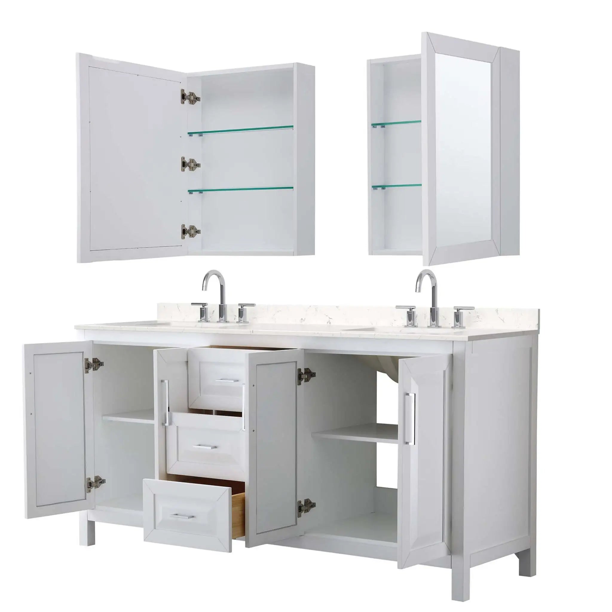 72" Daria Double Bathroom Vanity in White with Polished Chrome Trim & Medicine Cabinet by Wyndham