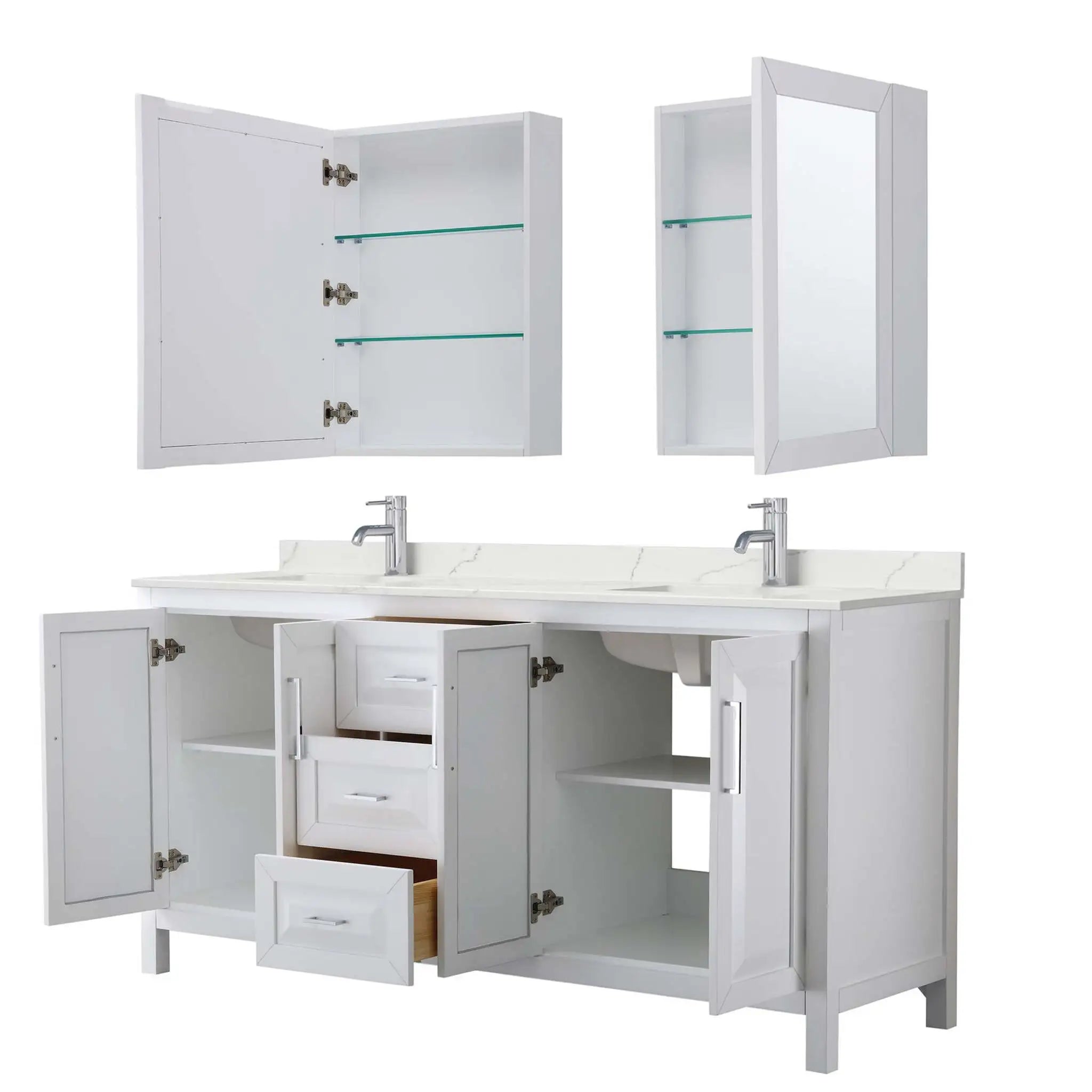 72" Daria Double Bathroom Vanity in White with Polished Chrome Trim & Medicine Cabinet by Wyndham