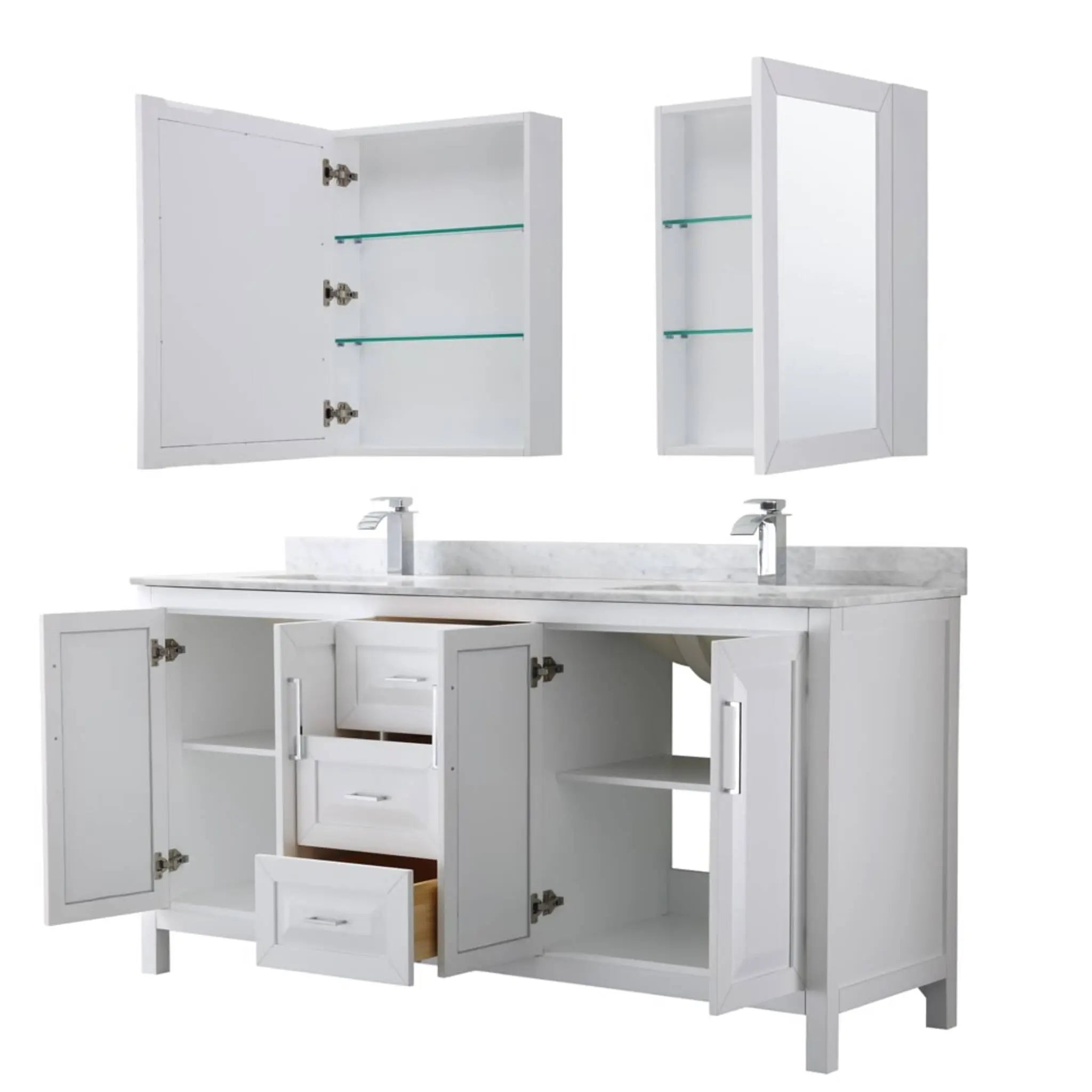 72" Daria Double Bathroom Vanity in White with Polished Chrome Trim & Medicine Cabinet by Wyndham