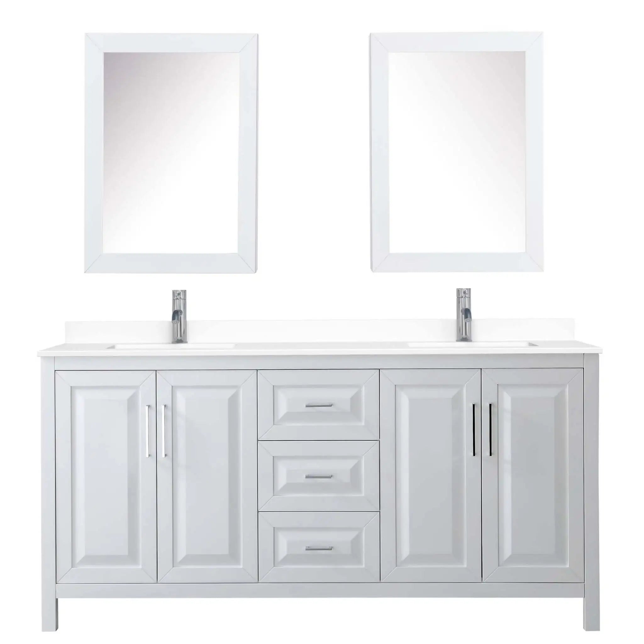 72" Daria Double Bathroom Vanity in White with Polished Chrome Trim & Medicine Cabinet by Wyndham