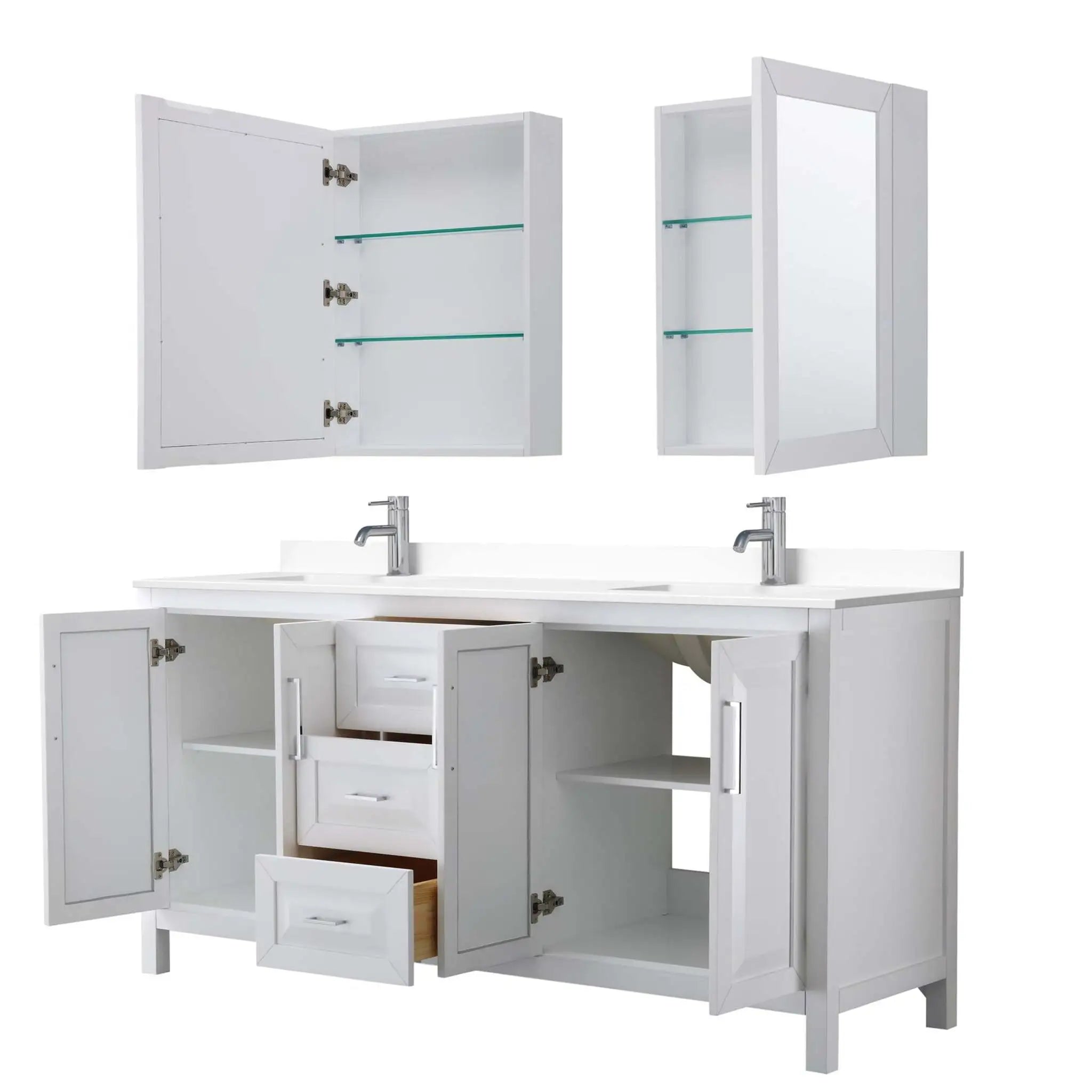 72" Daria Double Bathroom Vanity in White with Polished Chrome Trim & Medicine Cabinet by Wyndham