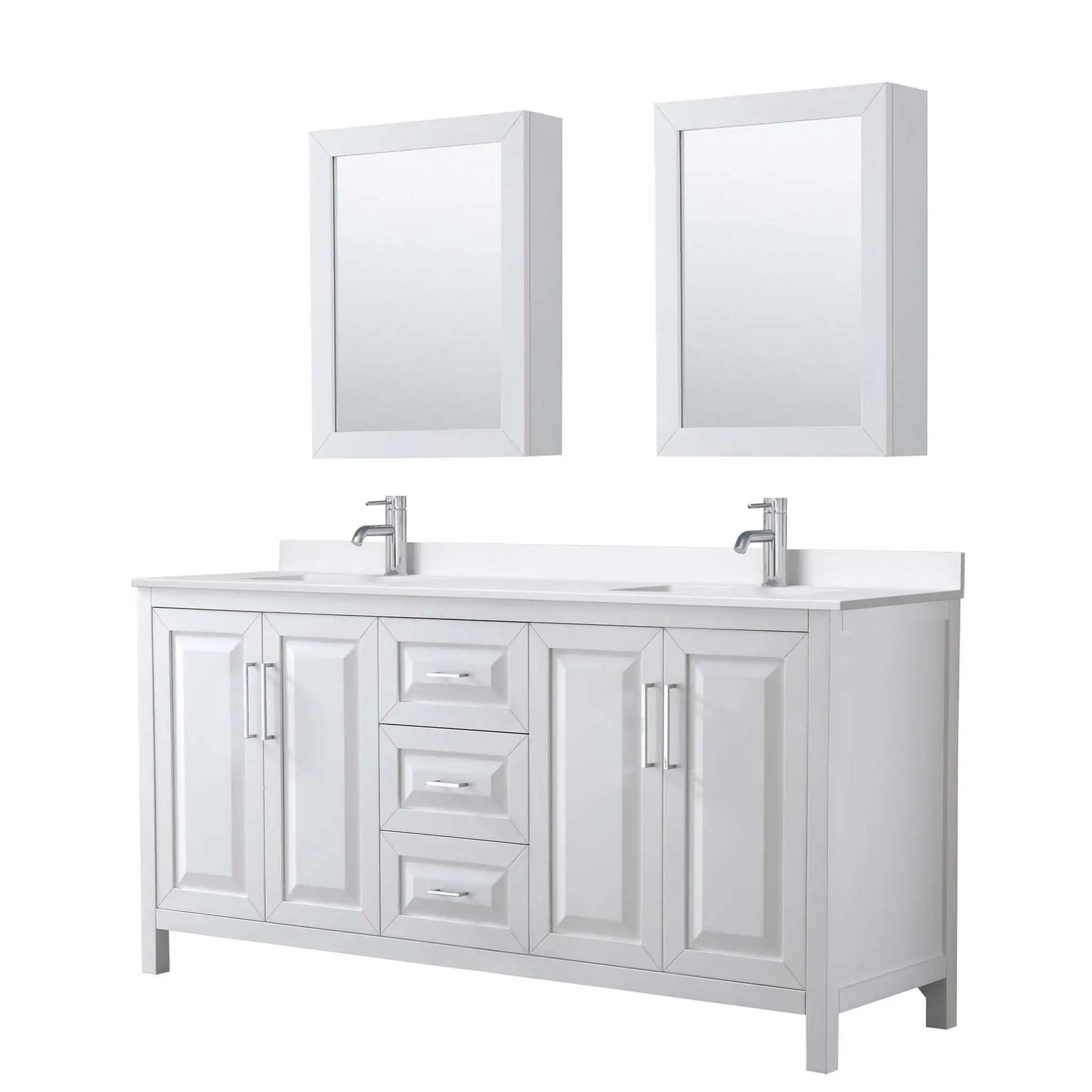 72" Daria Double Bathroom Vanity in White with Polished Chrome Trim & Medicine Cabinet by Wyndham