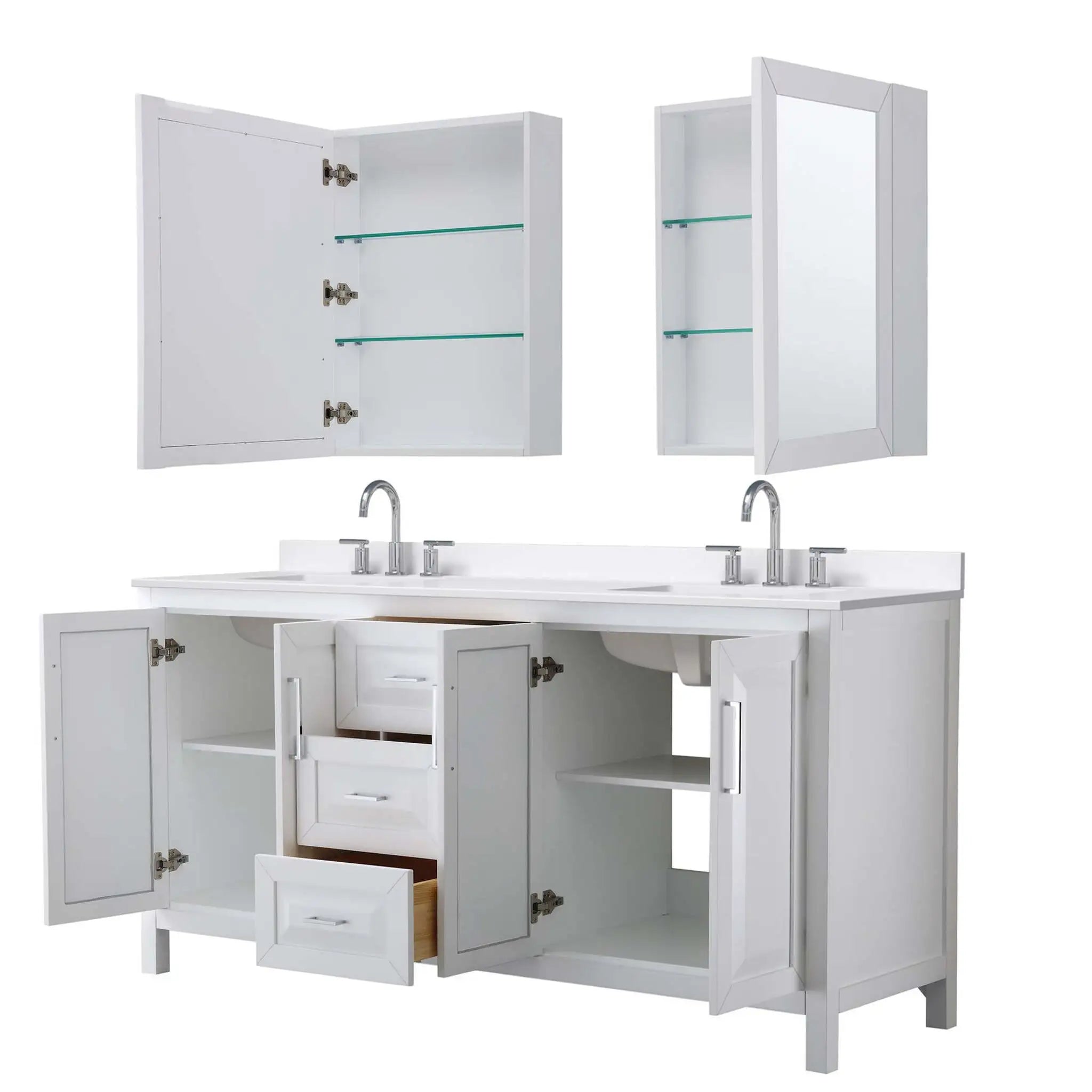 72" Daria Double Bathroom Vanity in White with Polished Chrome Trim & Medicine Cabinet by Wyndham