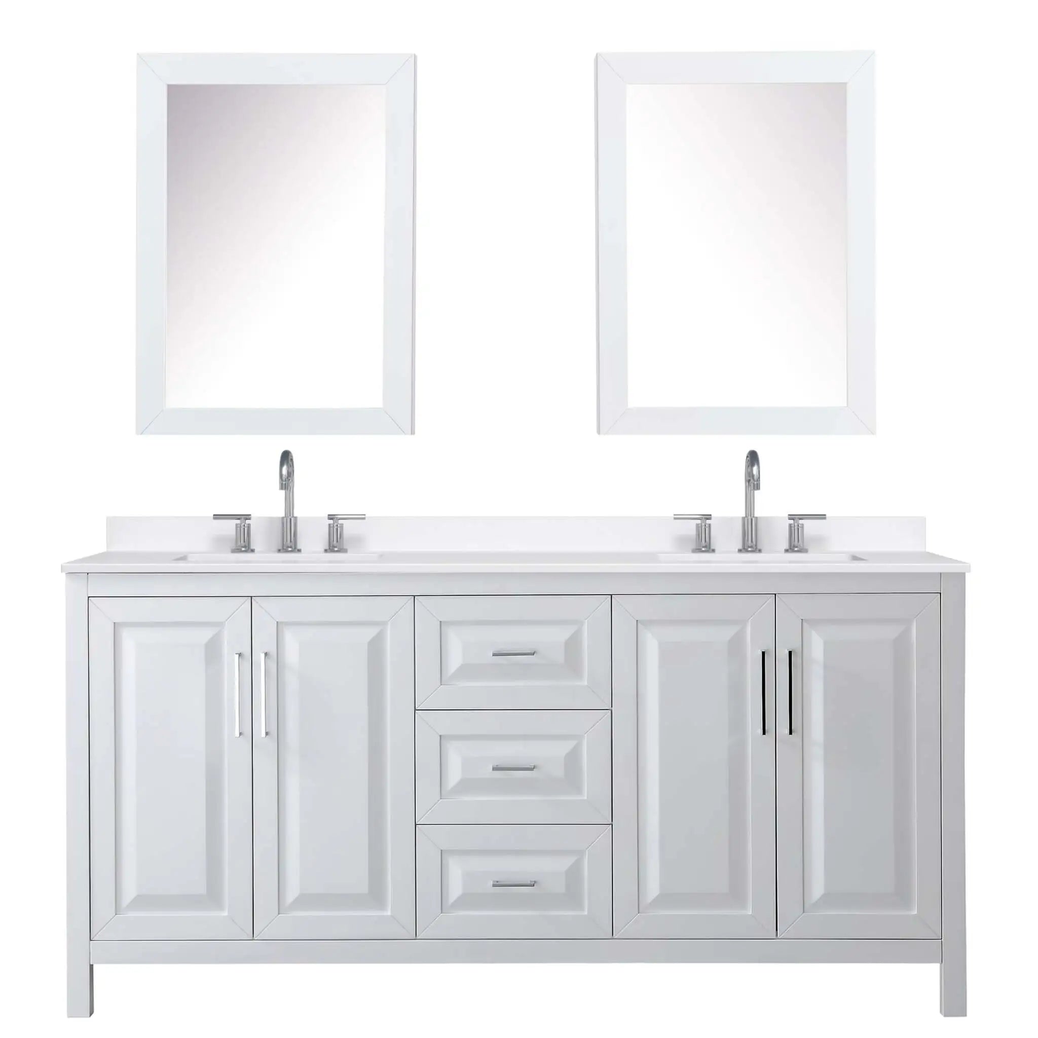 72" Daria Double Bathroom Vanity in White with Polished Chrome Trim & Medicine Cabinet by Wyndham