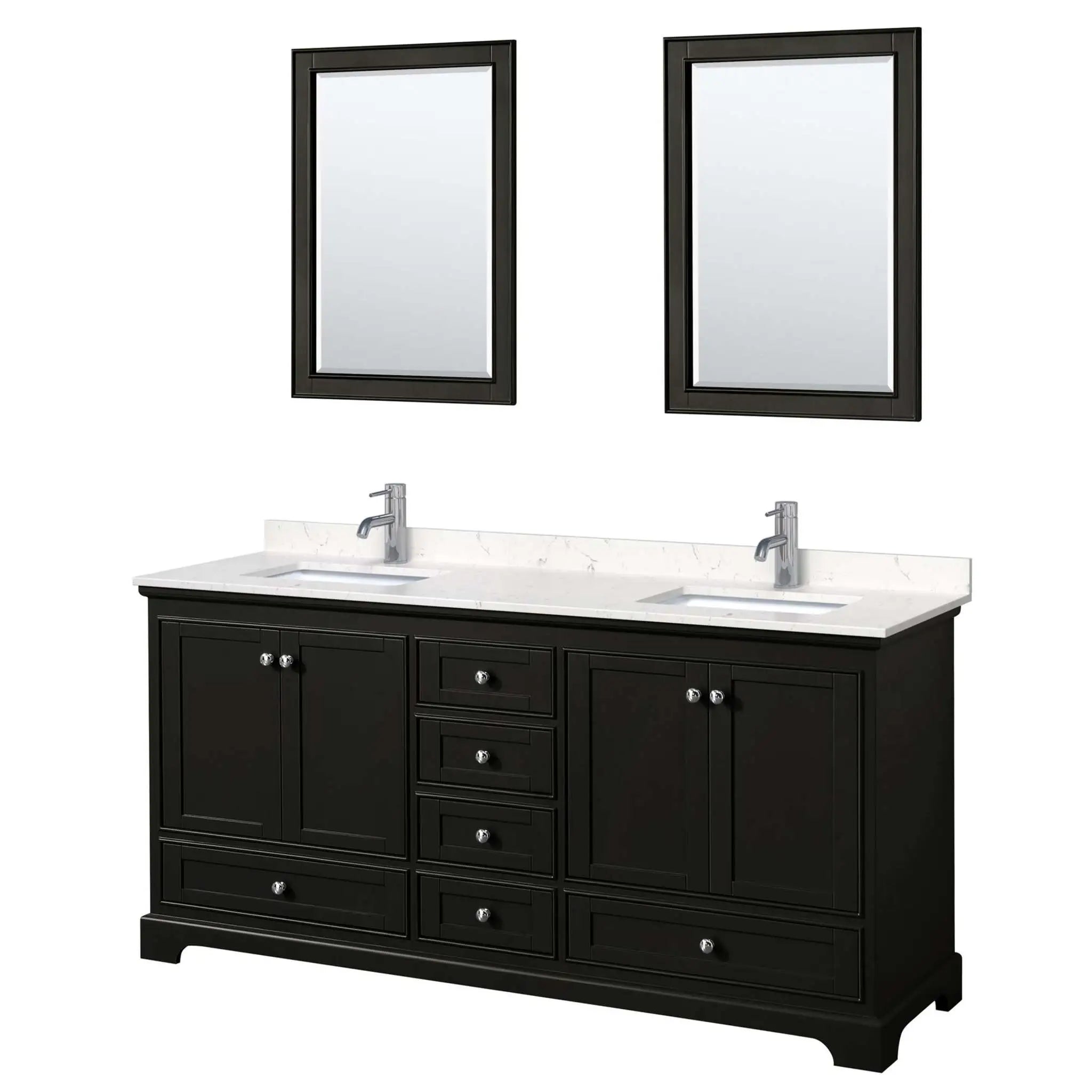 72" Deborah Double Bathroom Vanity in Dark Espresso with Polished Chrome Trim & 24" Mirror by Wyndham