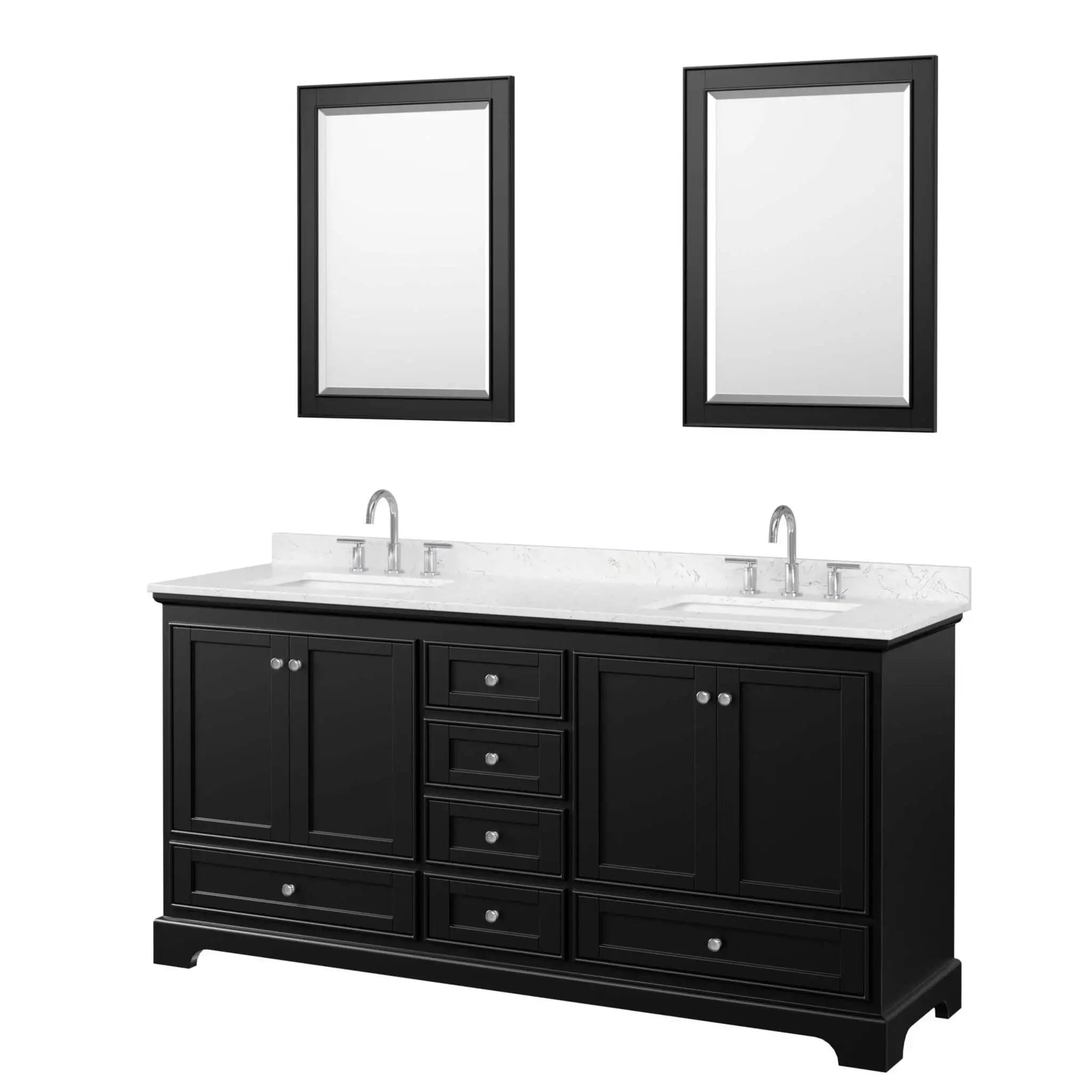 72" Deborah Double Bathroom Vanity in Dark Espresso with Polished Chrome Trim & 24" Mirror by Wyndham