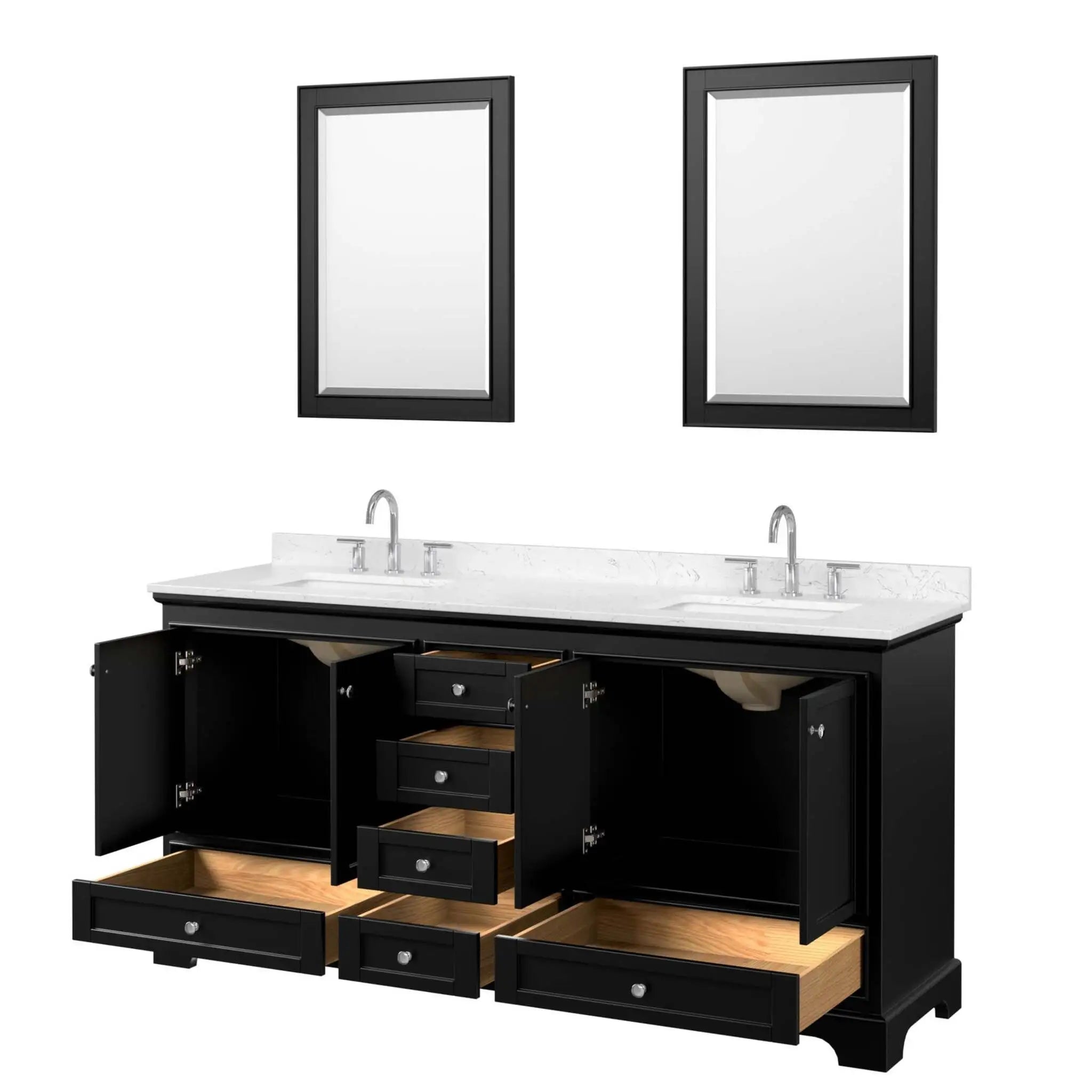 72" Deborah Double Bathroom Vanity in Dark Espresso with Polished Chrome Trim & 24" Mirror by Wyndham