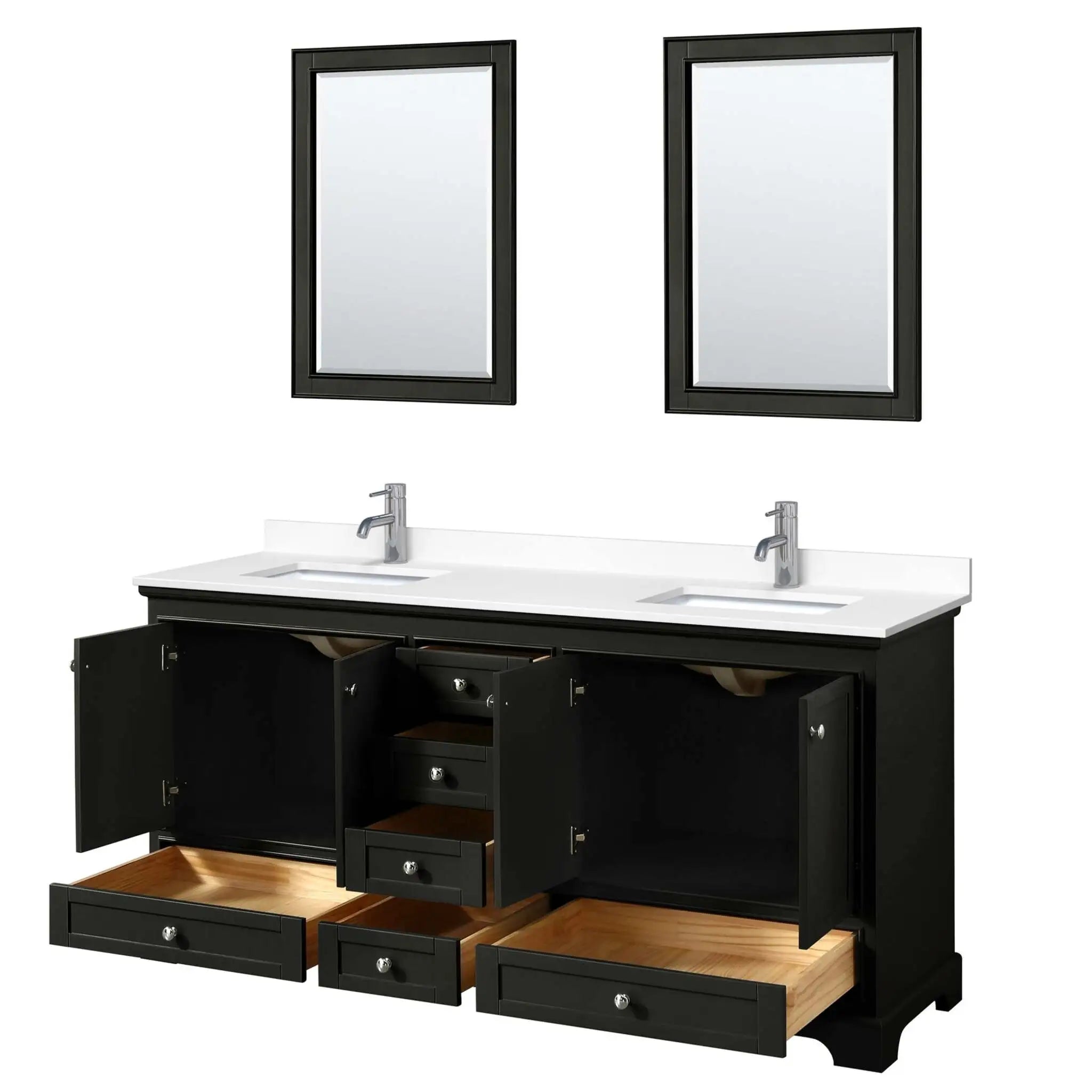 72" Deborah Double Bathroom Vanity in Dark Espresso with Polished Chrome Trim & 24" Mirror by Wyndham