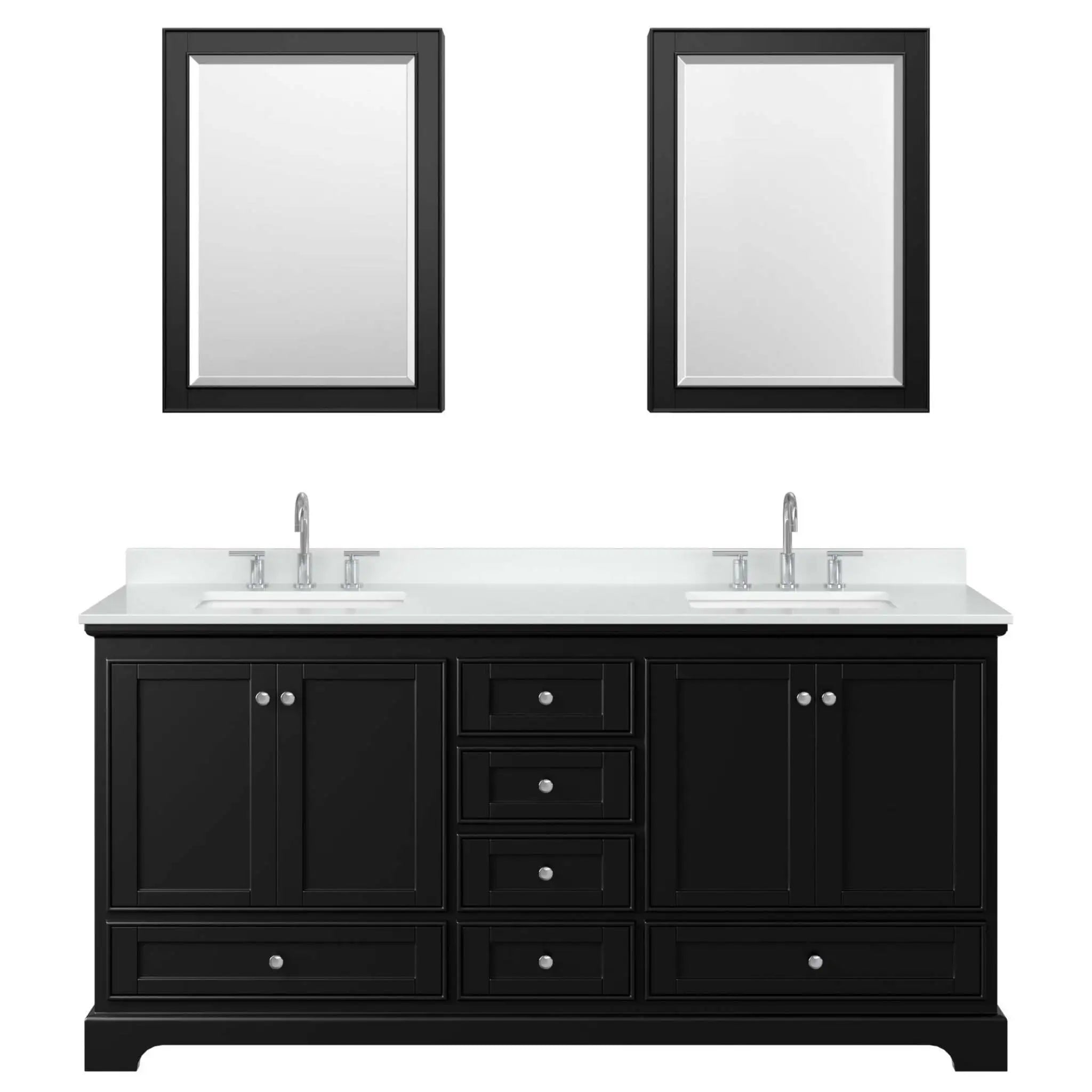 72" Deborah Double Bathroom Vanity in Dark Espresso with Polished Chrome Trim & 24" Mirror by Wyndham