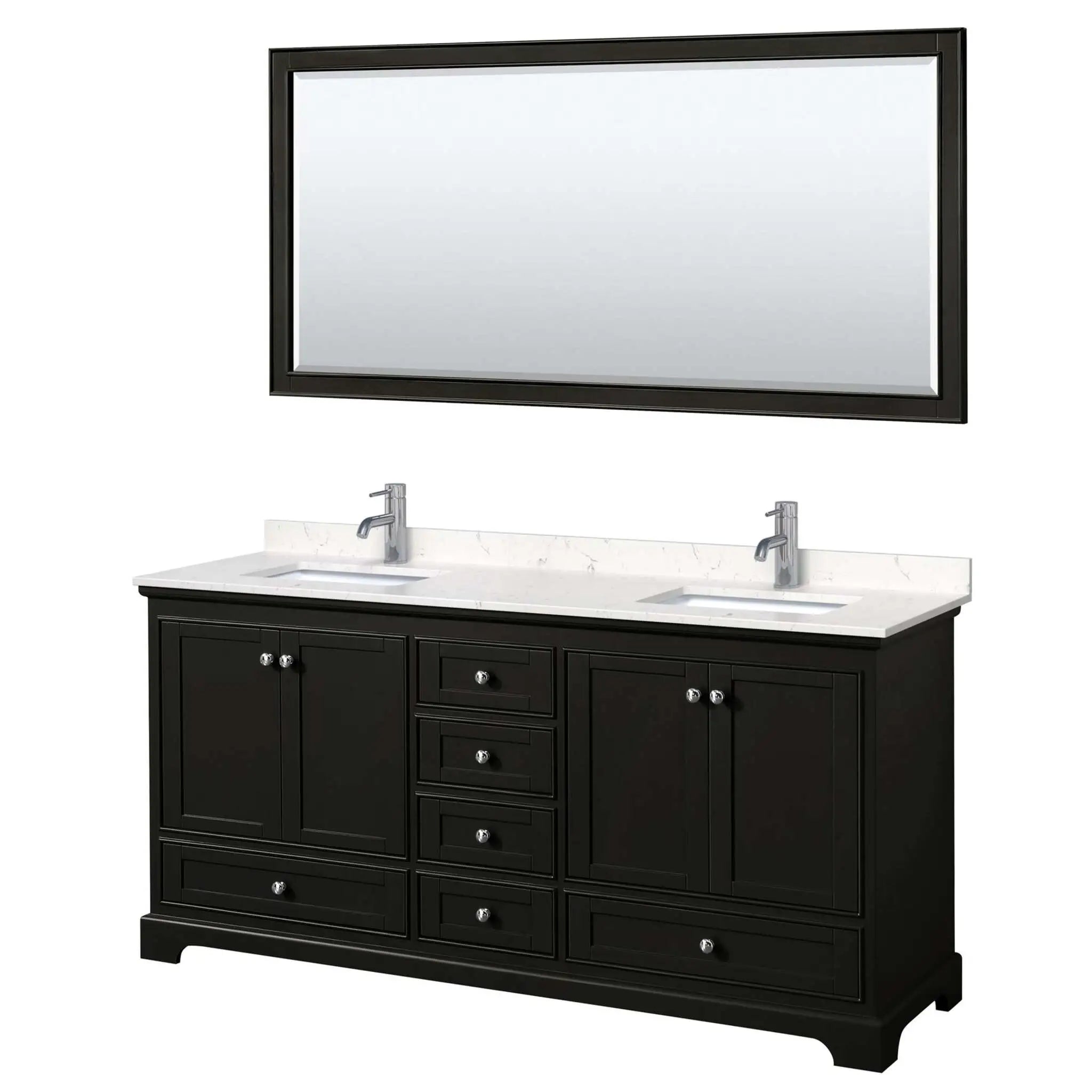 72" Deborah Double Bathroom Vanity in Dark Espresso with Polished Chrome Trim & 70" Mirror by Wyndham