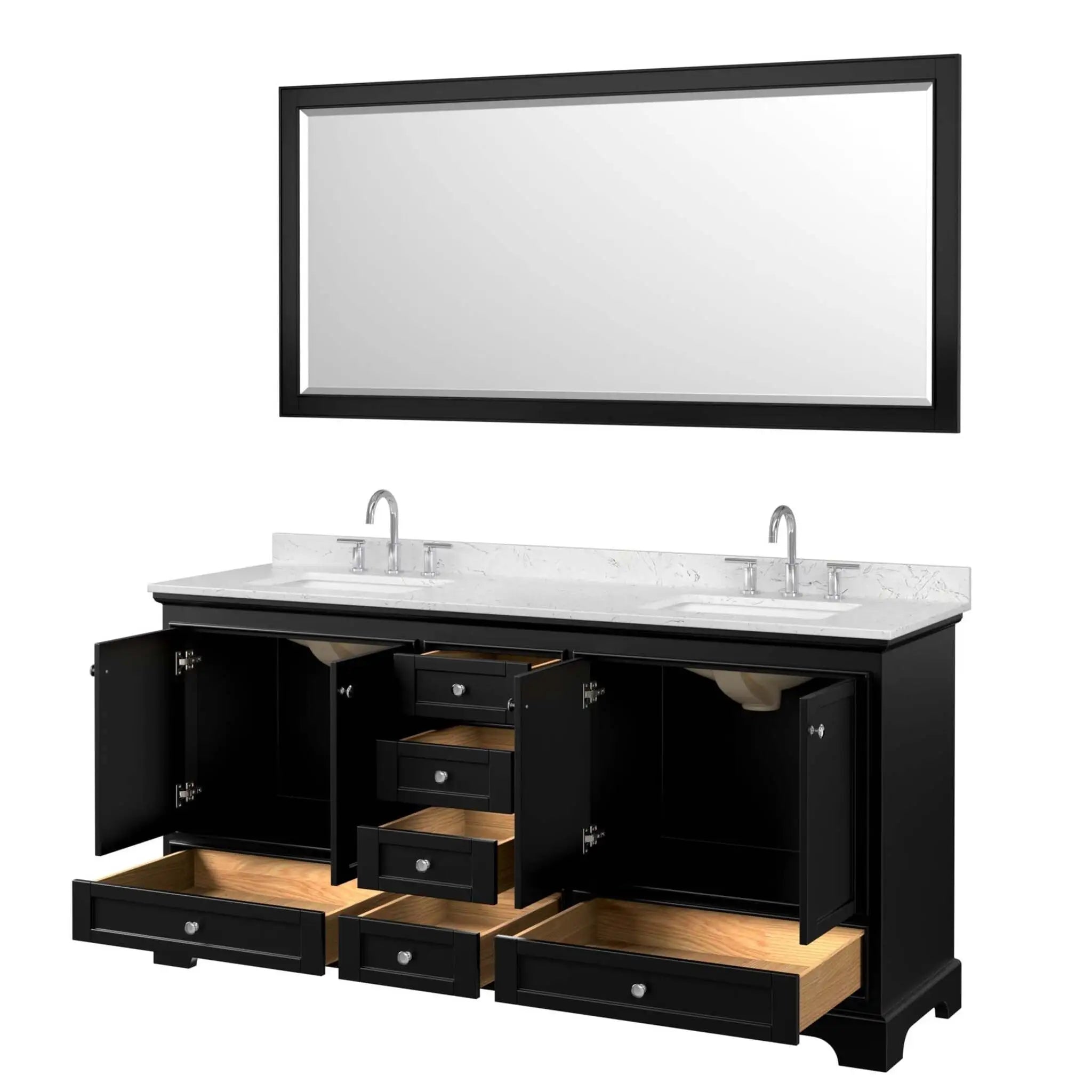 72" Deborah Double Bathroom Vanity in Dark Espresso with Polished Chrome Trim & 70" Mirror by Wyndham