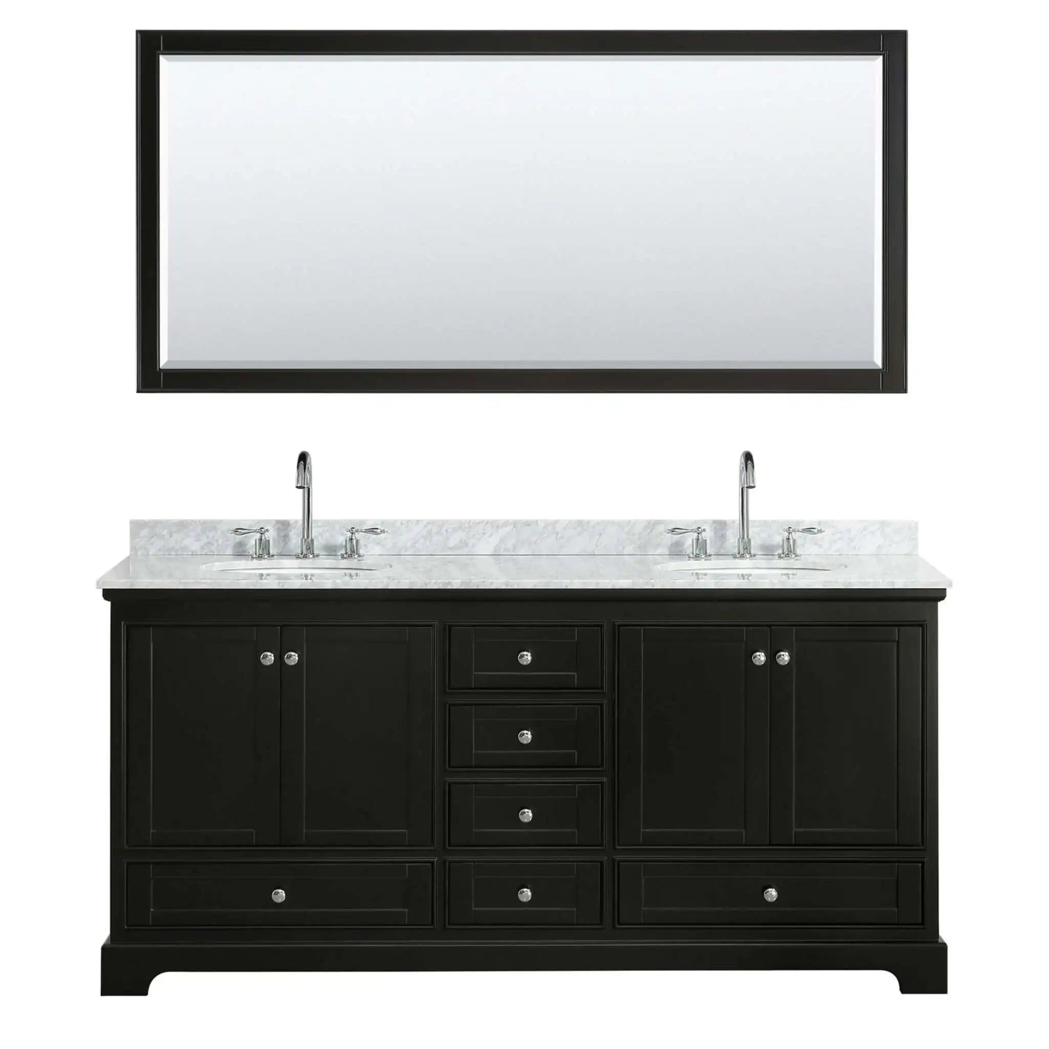72" Deborah Double Bathroom Vanity in Dark Espresso with Polished Chrome Trim & 70" Mirror by Wyndham