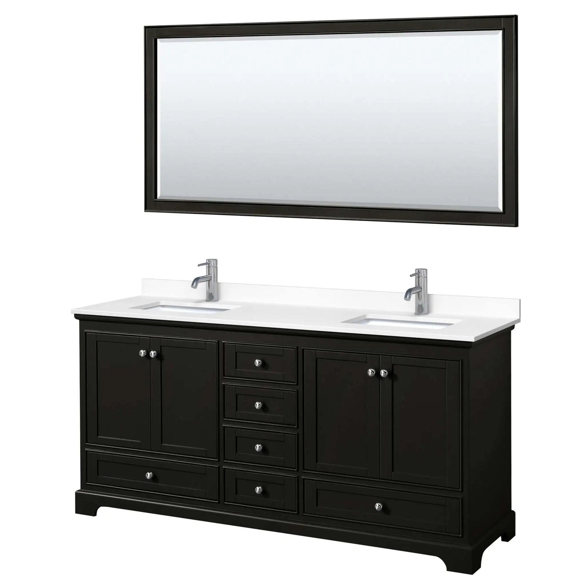 72" Deborah Double Bathroom Vanity in Dark Espresso with Polished Chrome Trim & 70" Mirror by Wyndham