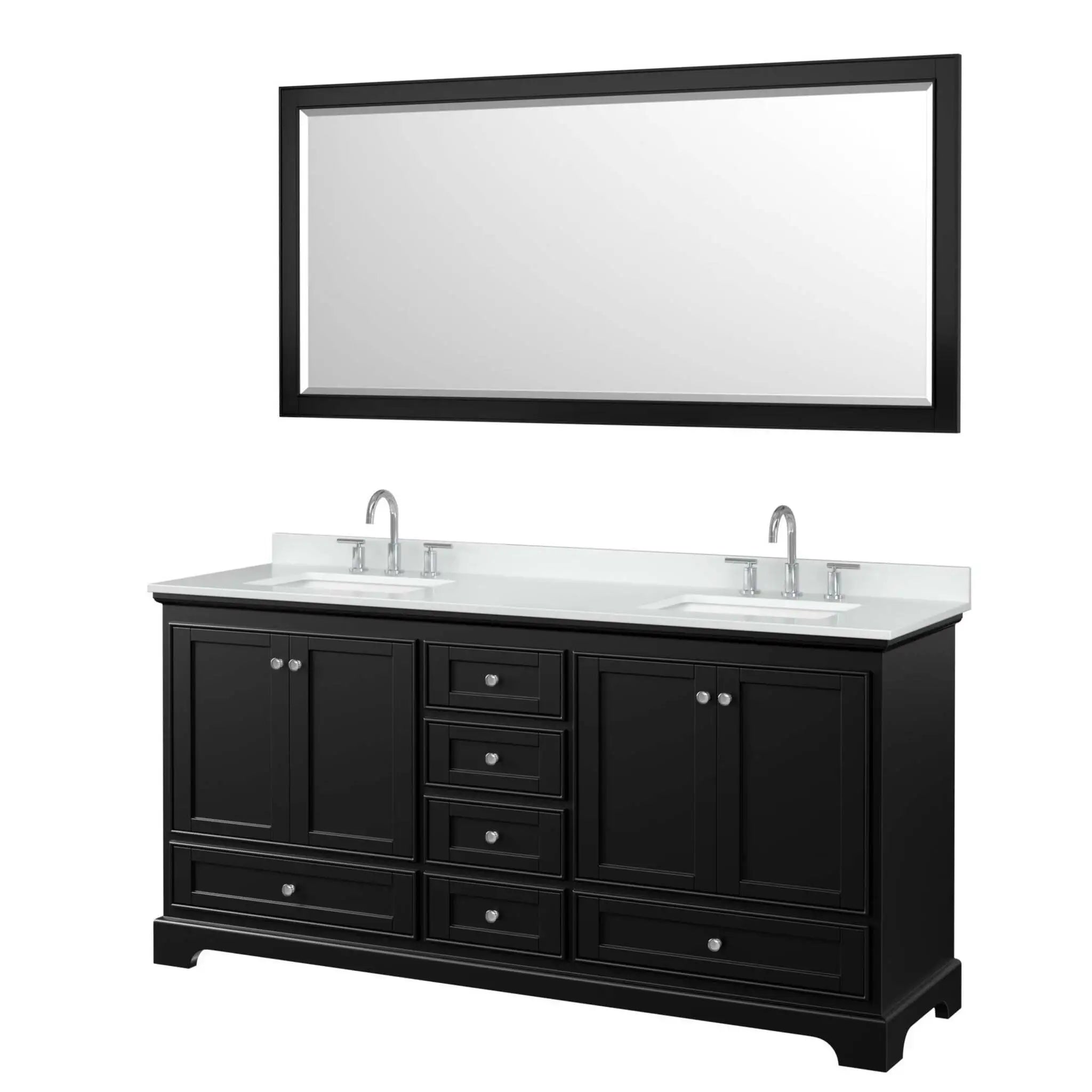 72" Deborah Double Bathroom Vanity in Dark Espresso with Polished Chrome Trim & 70" Mirror by Wyndham