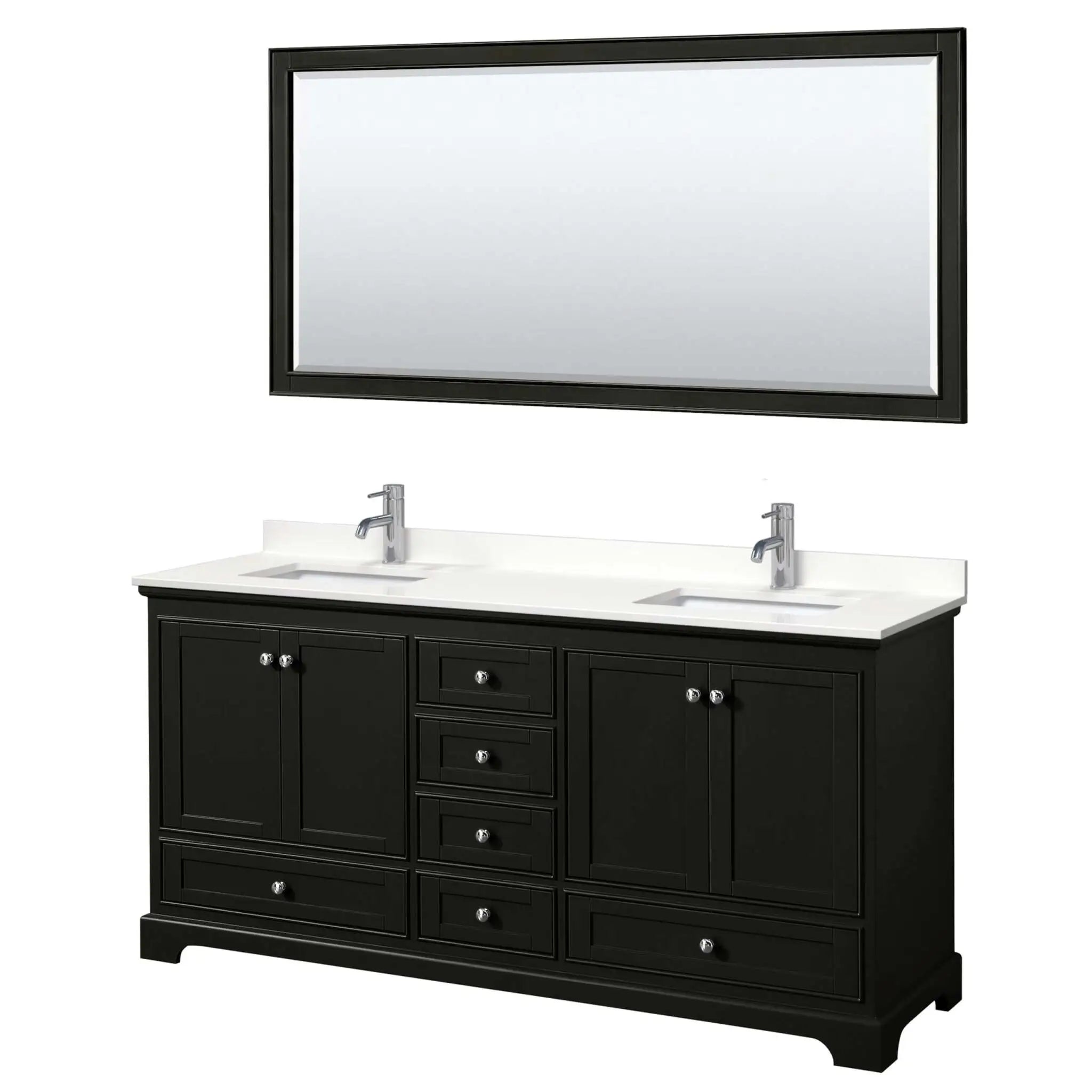 72" Deborah Double Bathroom Vanity in Dark Espresso with Polished Chrome Trim & 70" Mirror by Wyndham