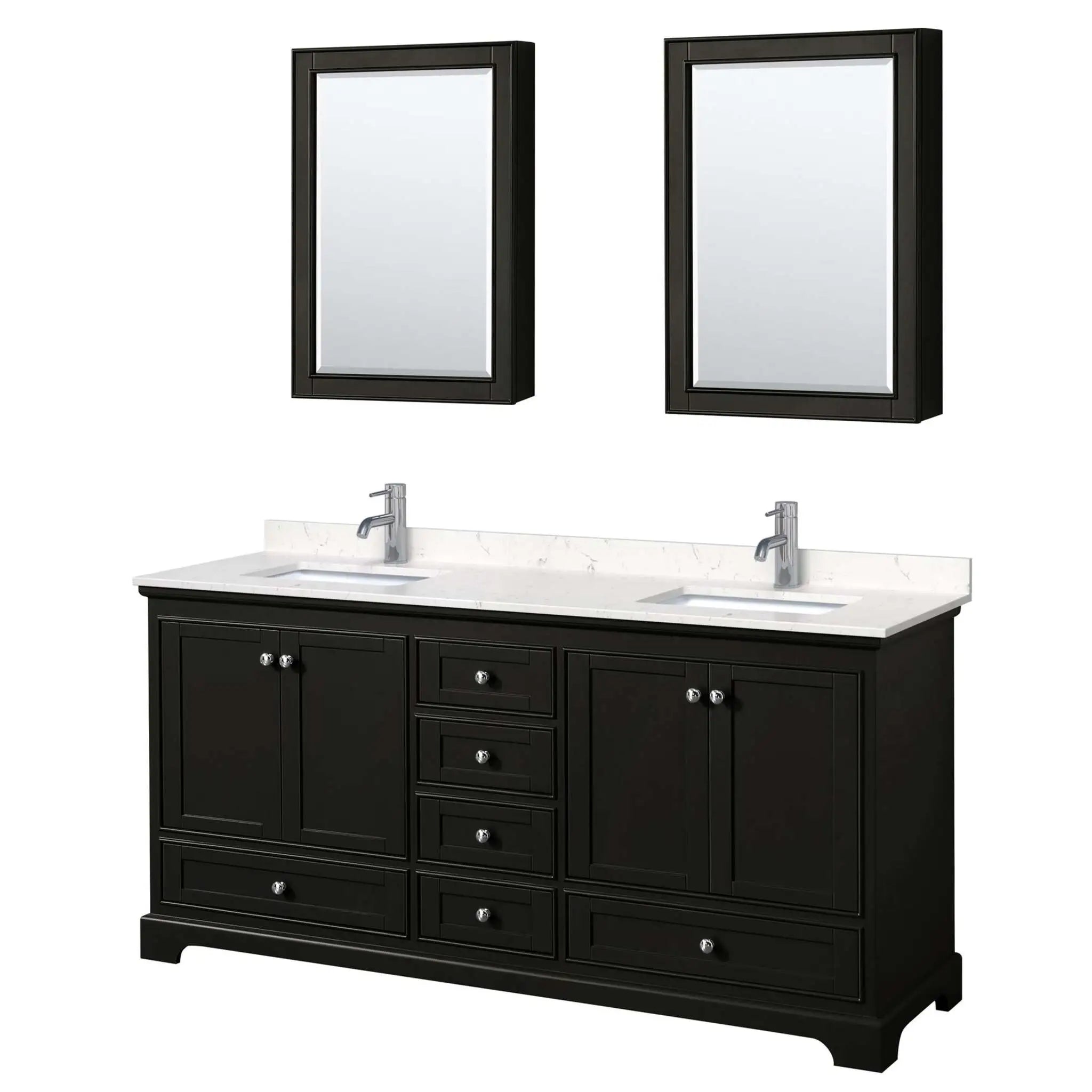 72" Deborah Double Bathroom Vanity in Dark Espresso with Polished Chrome Trim & Medicine Cabinet by Wyndham