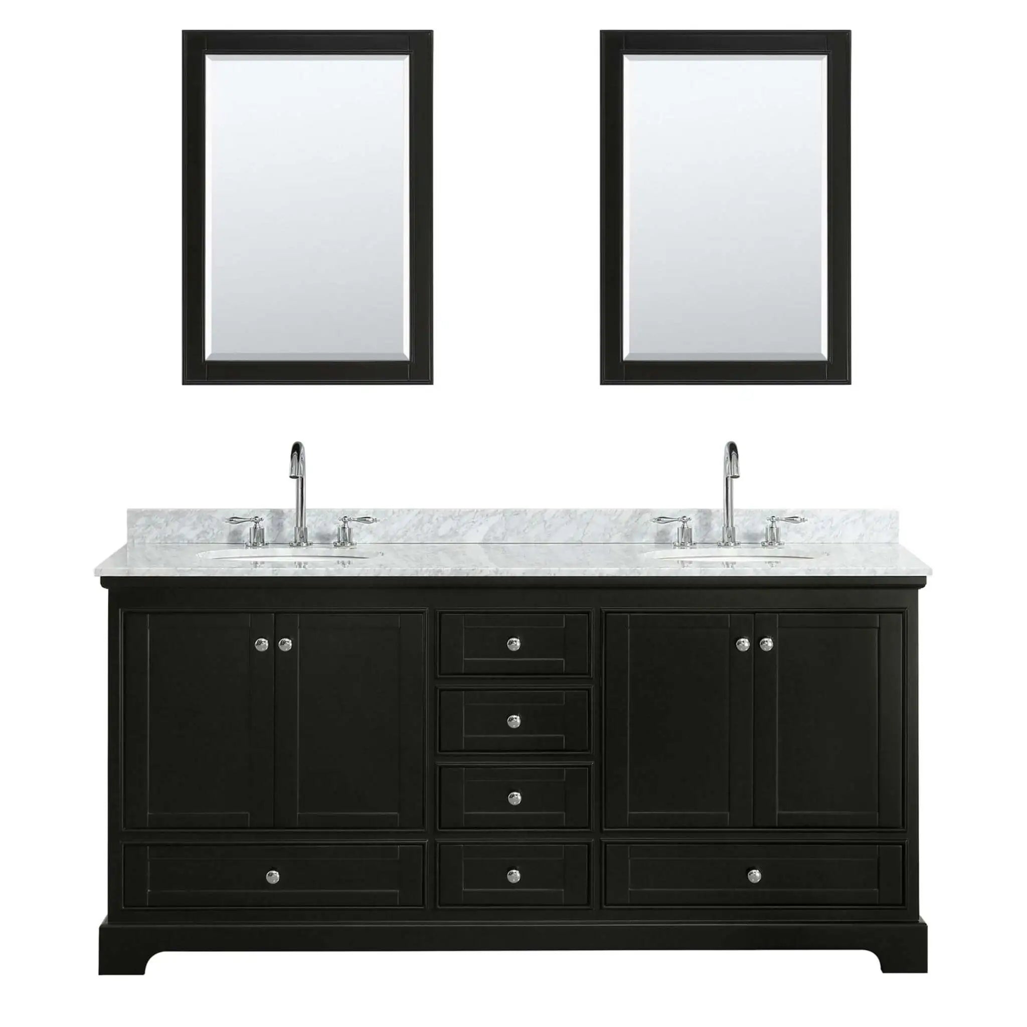 72" Deborah Double Bathroom Vanity in Dark Espresso with Polished Chrome Trim & Medicine Cabinet by Wyndham