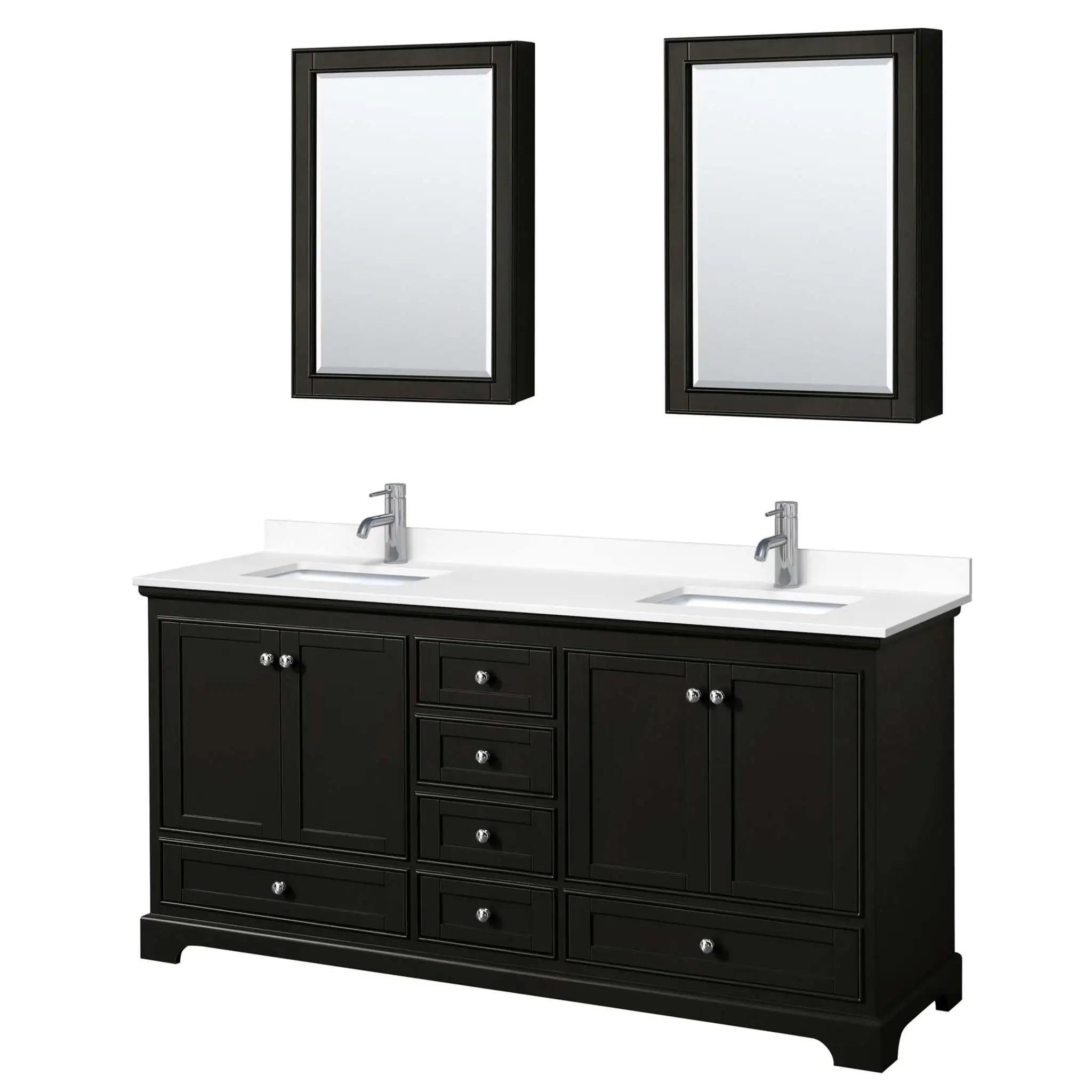 72" Deborah Double Bathroom Vanity in Dark Espresso with Polished Chrome Trim & Medicine Cabinet by Wyndham