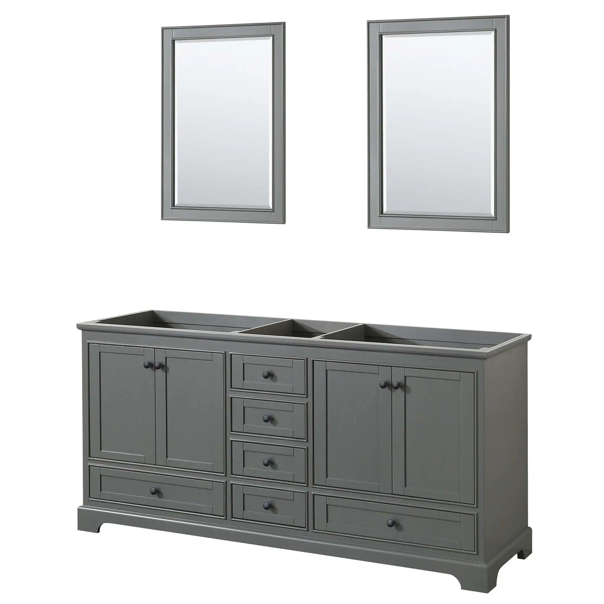 72" Deborah Double Bathroom Vanity in Dark Gray with Matte Black Trim & 24" Mirror by Wyndham