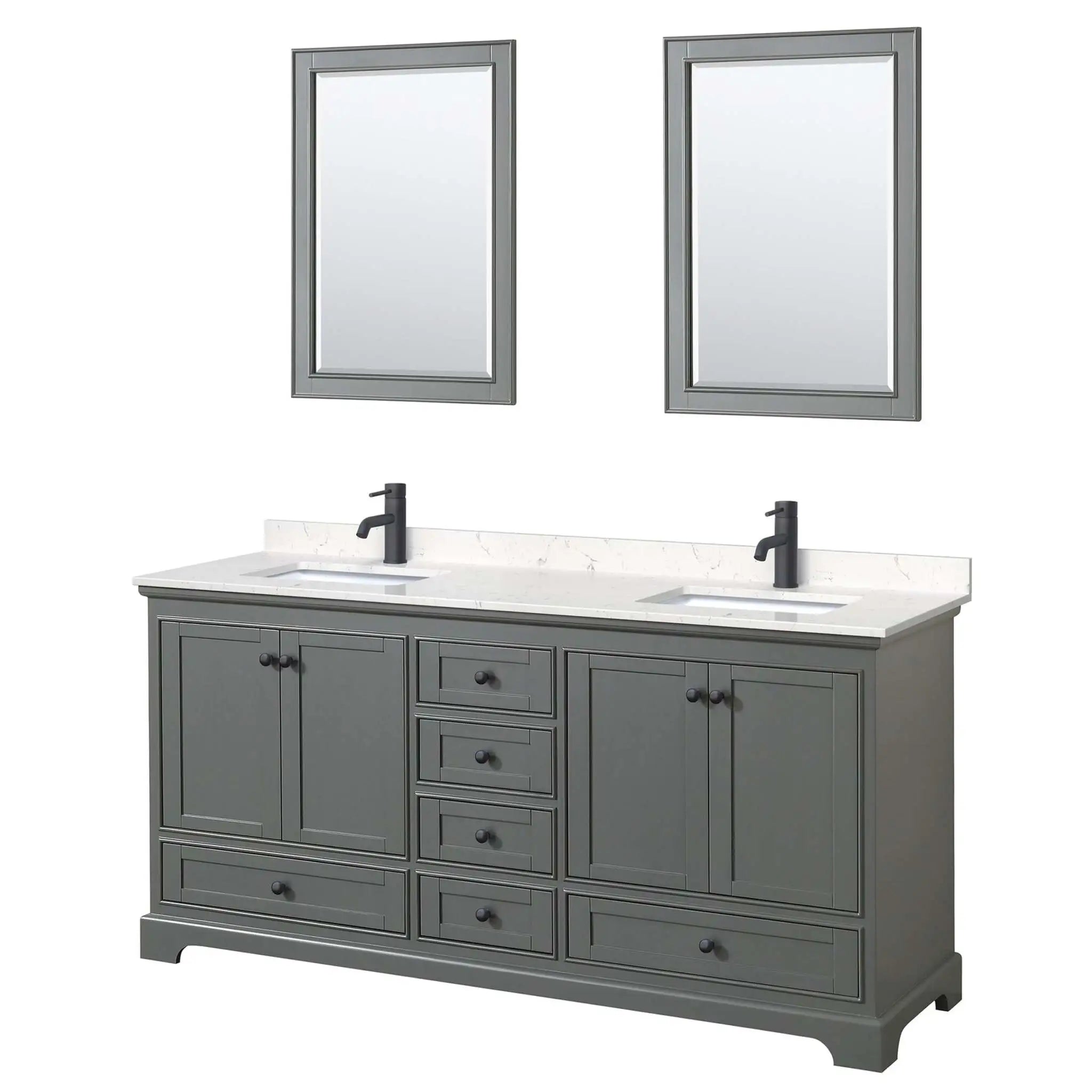 72" Deborah Double Bathroom Vanity in Dark Gray with Matte Black Trim & 24" Mirror by Wyndham