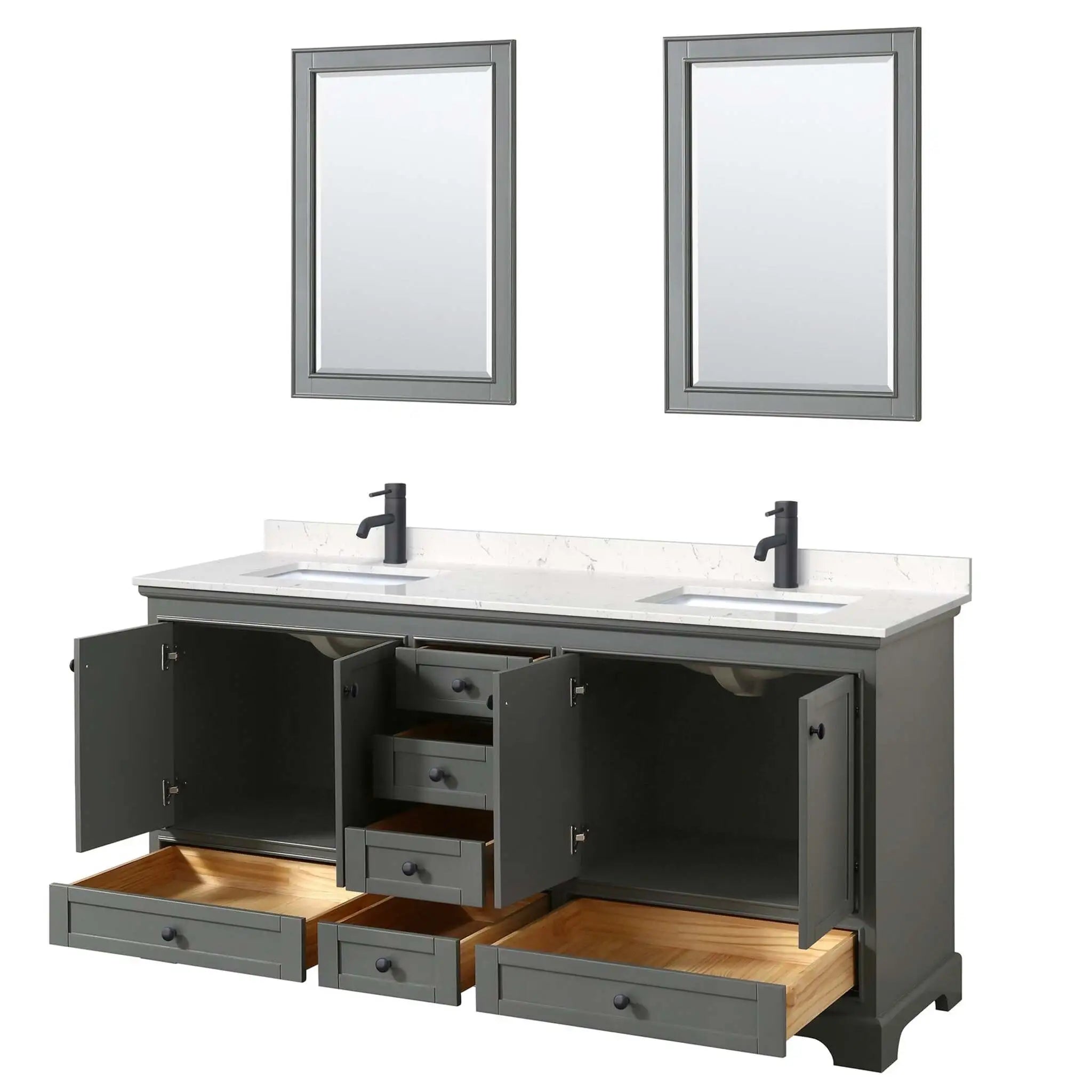 72" Deborah Double Bathroom Vanity in Dark Gray with Matte Black Trim & 24" Mirror by Wyndham