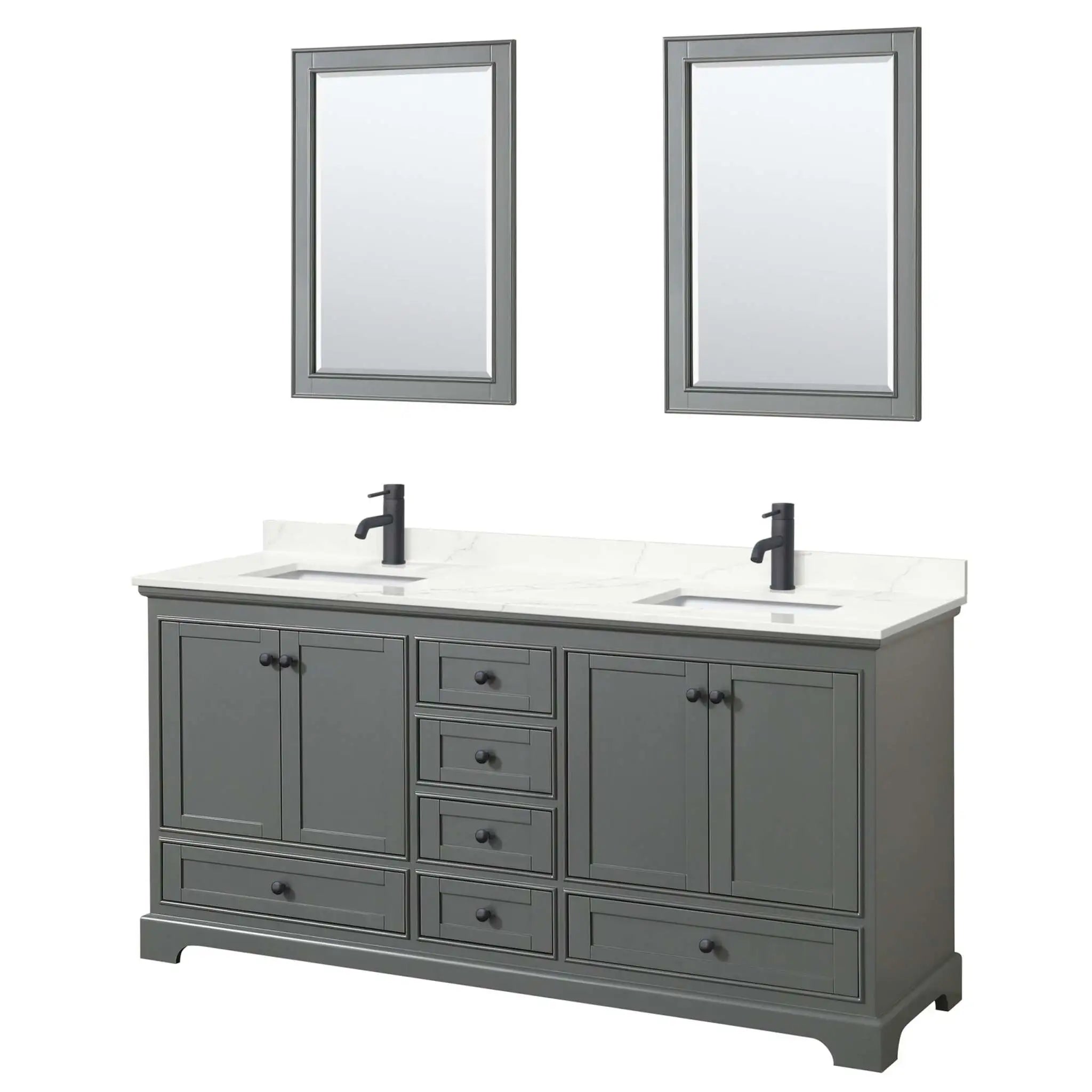 72" Deborah Double Bathroom Vanity in Dark Gray with Matte Black Trim & 24" Mirror by Wyndham