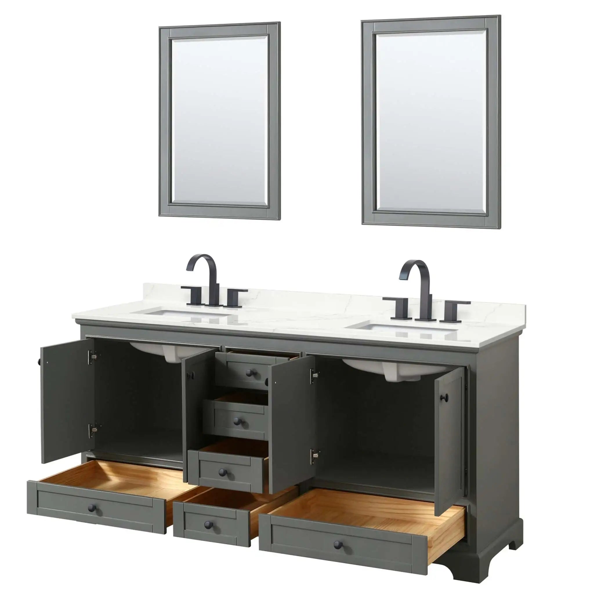 72" Deborah Double Bathroom Vanity in Dark Gray with Matte Black Trim & 24" Mirror by Wyndham