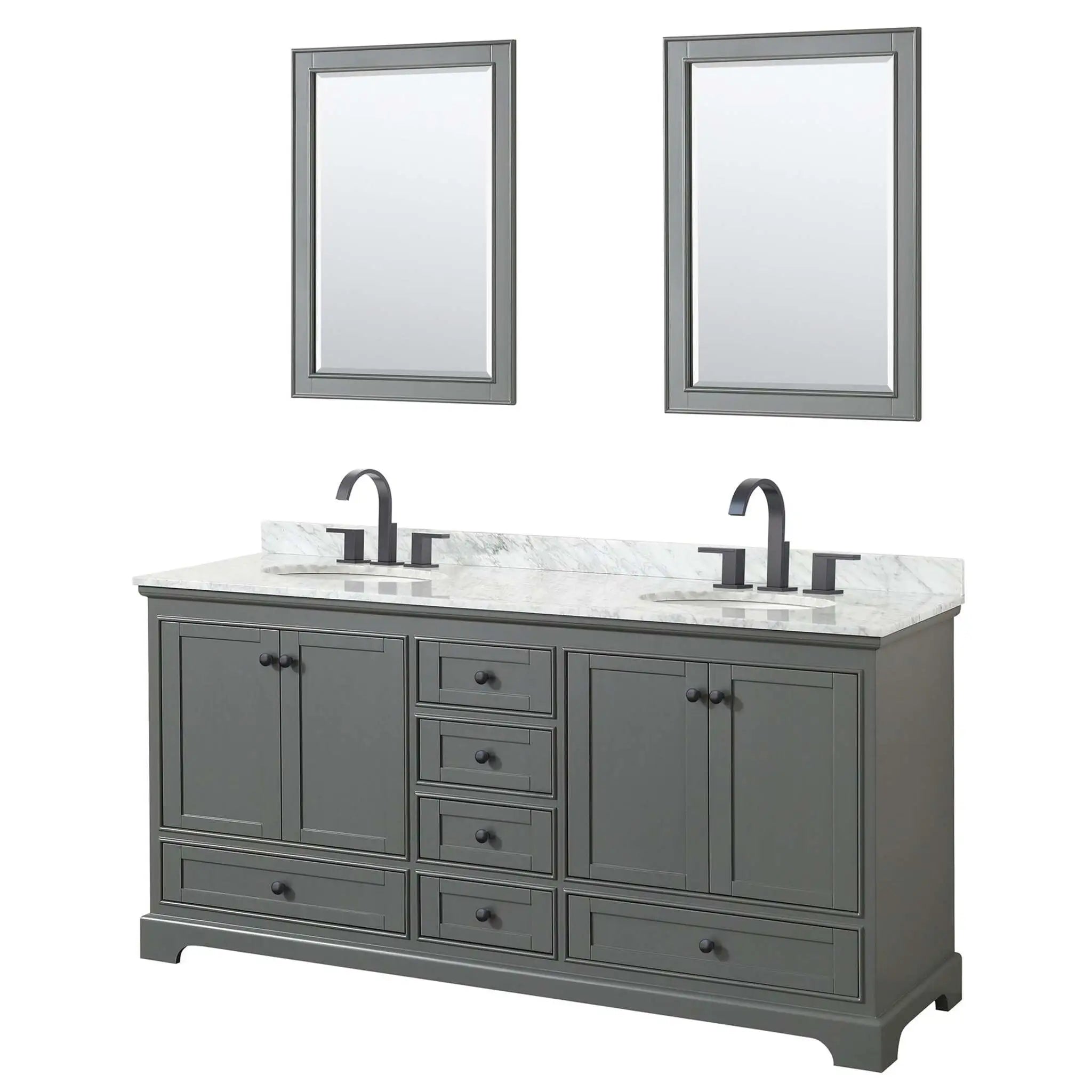 72" Deborah Double Bathroom Vanity in Dark Gray with Matte Black Trim & 24" Mirror by Wyndham