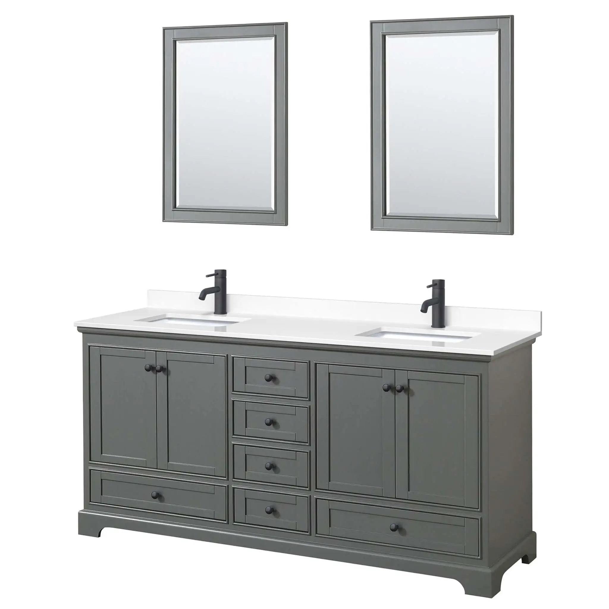 72" Deborah Double Bathroom Vanity in Dark Gray with Matte Black Trim & 24" Mirror by Wyndham