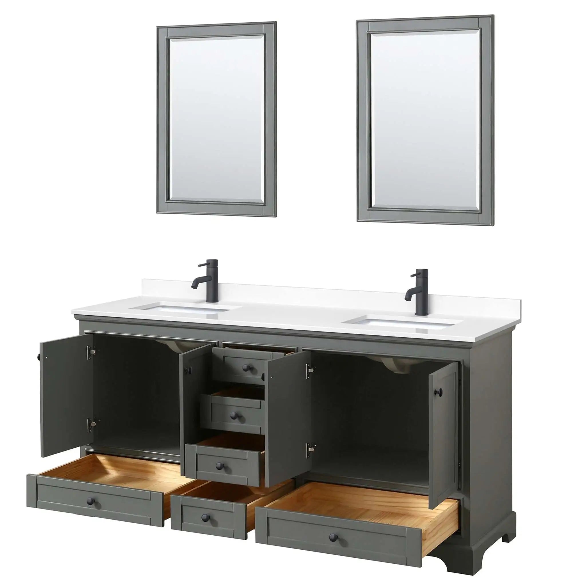 72" Deborah Double Bathroom Vanity in Dark Gray with Matte Black Trim & 24" Mirror by Wyndham