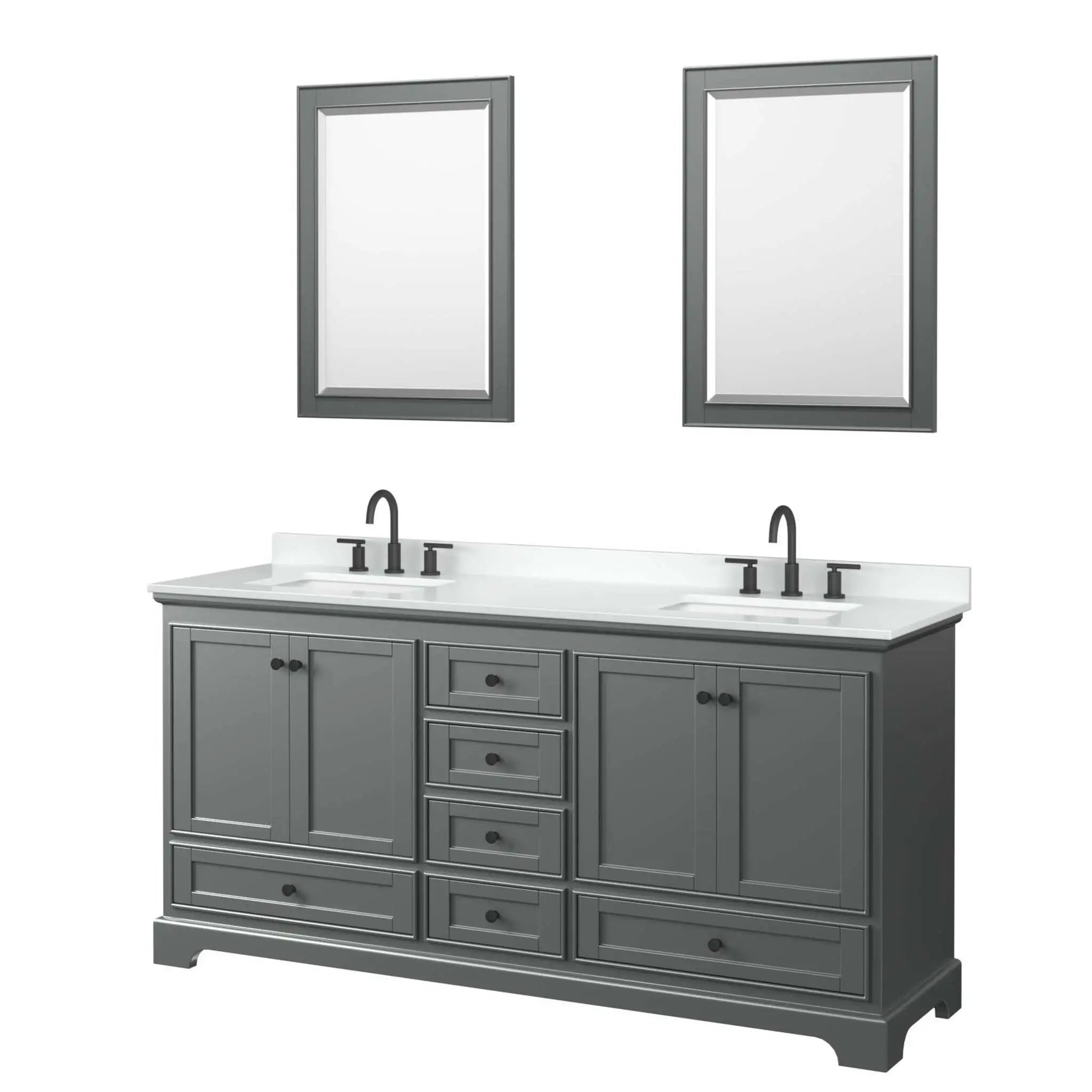 72" Deborah Double Bathroom Vanity in Dark Gray with Matte Black Trim & 24" Mirror by Wyndham