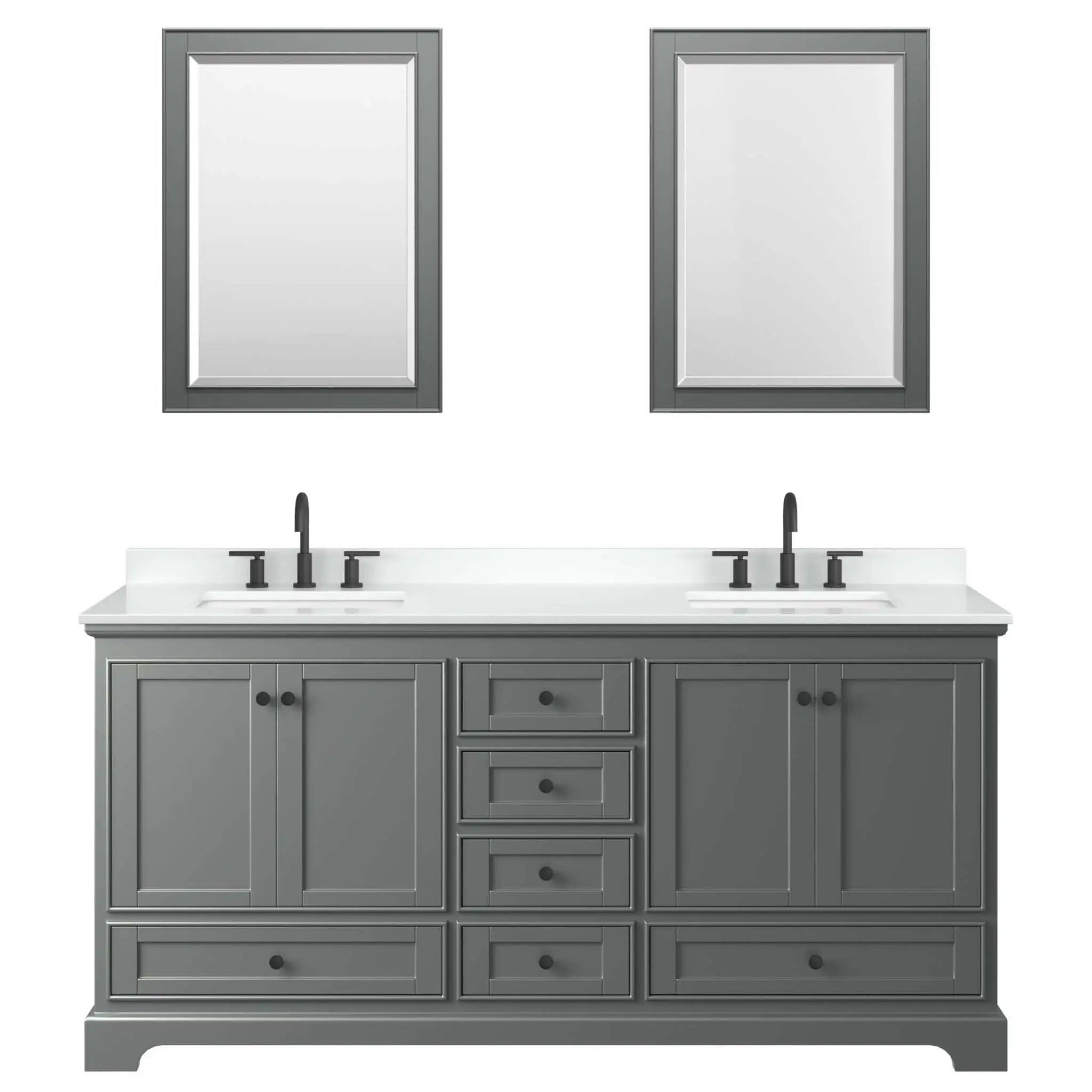 72" Deborah Double Bathroom Vanity in Dark Gray with Matte Black Trim & 24" Mirror by Wyndham