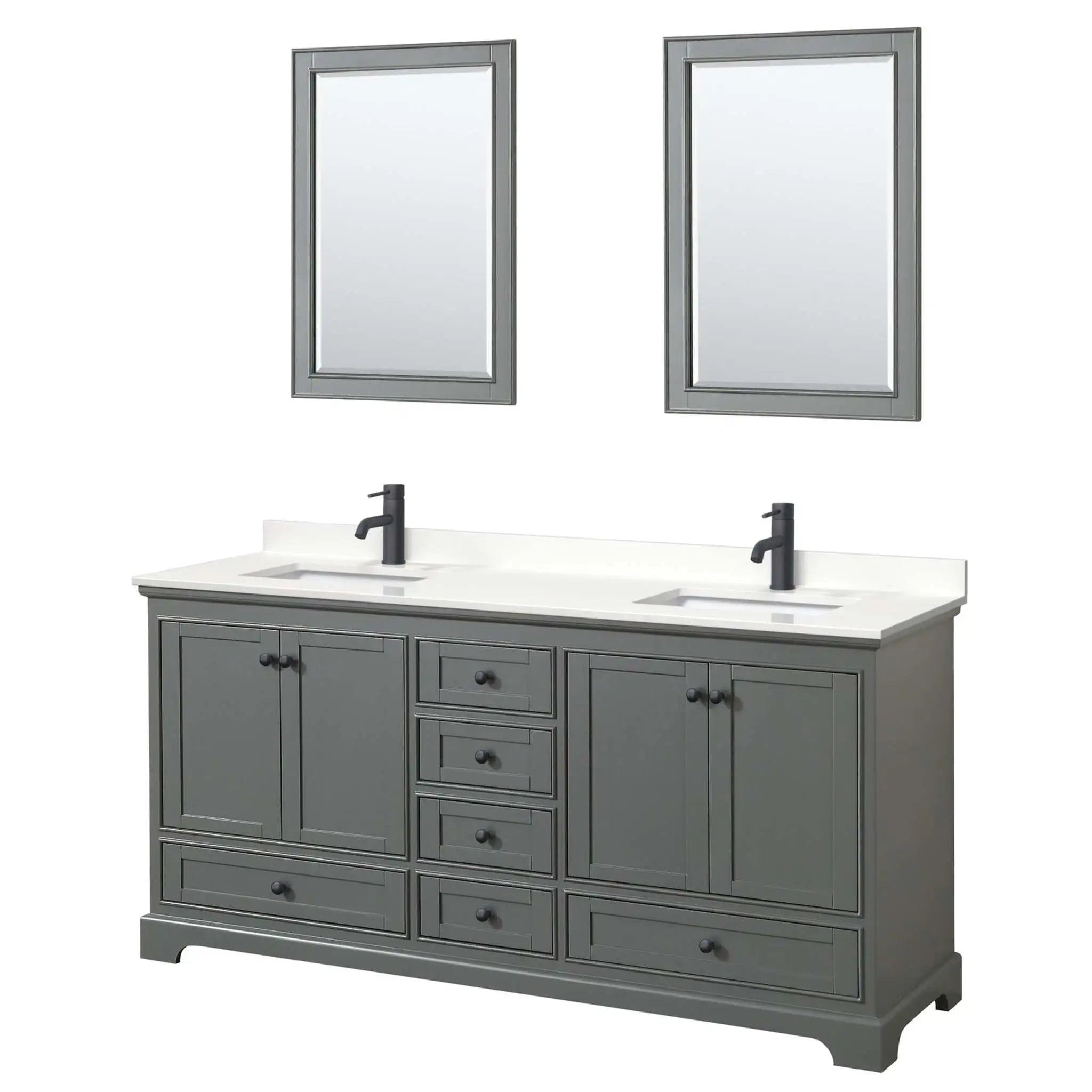 72" Deborah Double Bathroom Vanity in Dark Gray with Matte Black Trim & 24" Mirror by Wyndham