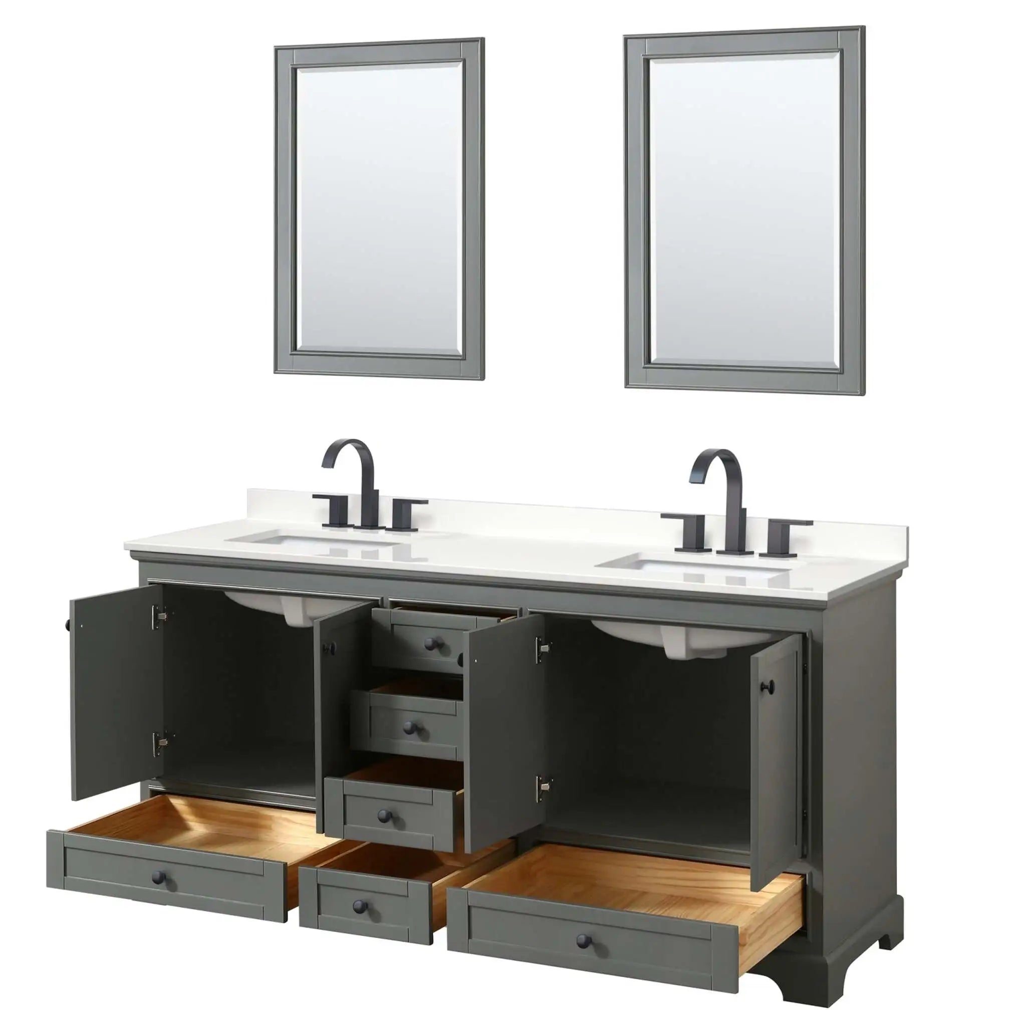 72" Deborah Double Bathroom Vanity in Dark Gray with Matte Black Trim & 24" Mirror by Wyndham