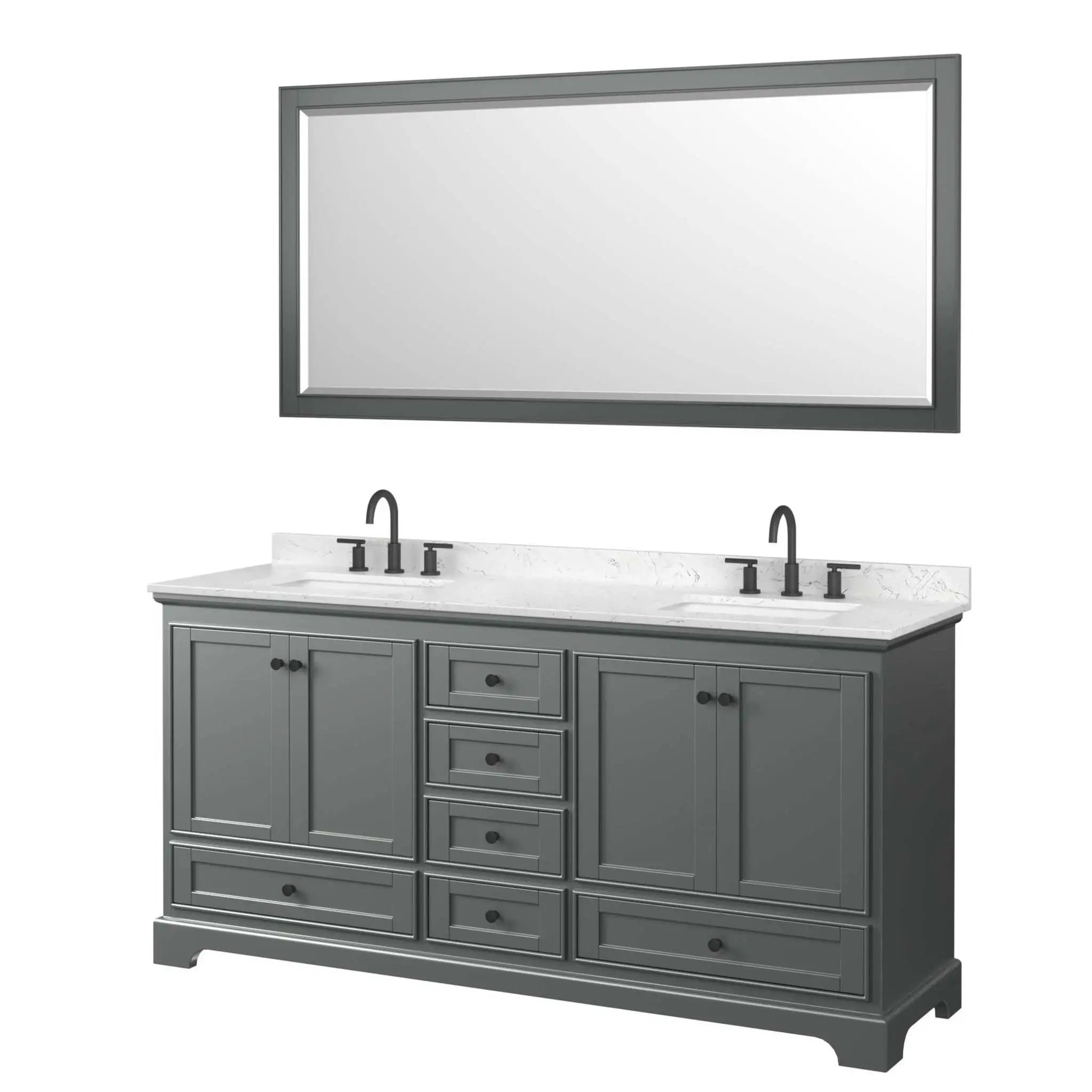 72" Deborah Double Bathroom Vanity in Dark Gray with Matte Black Trim & 70" Mirror by Wyndham