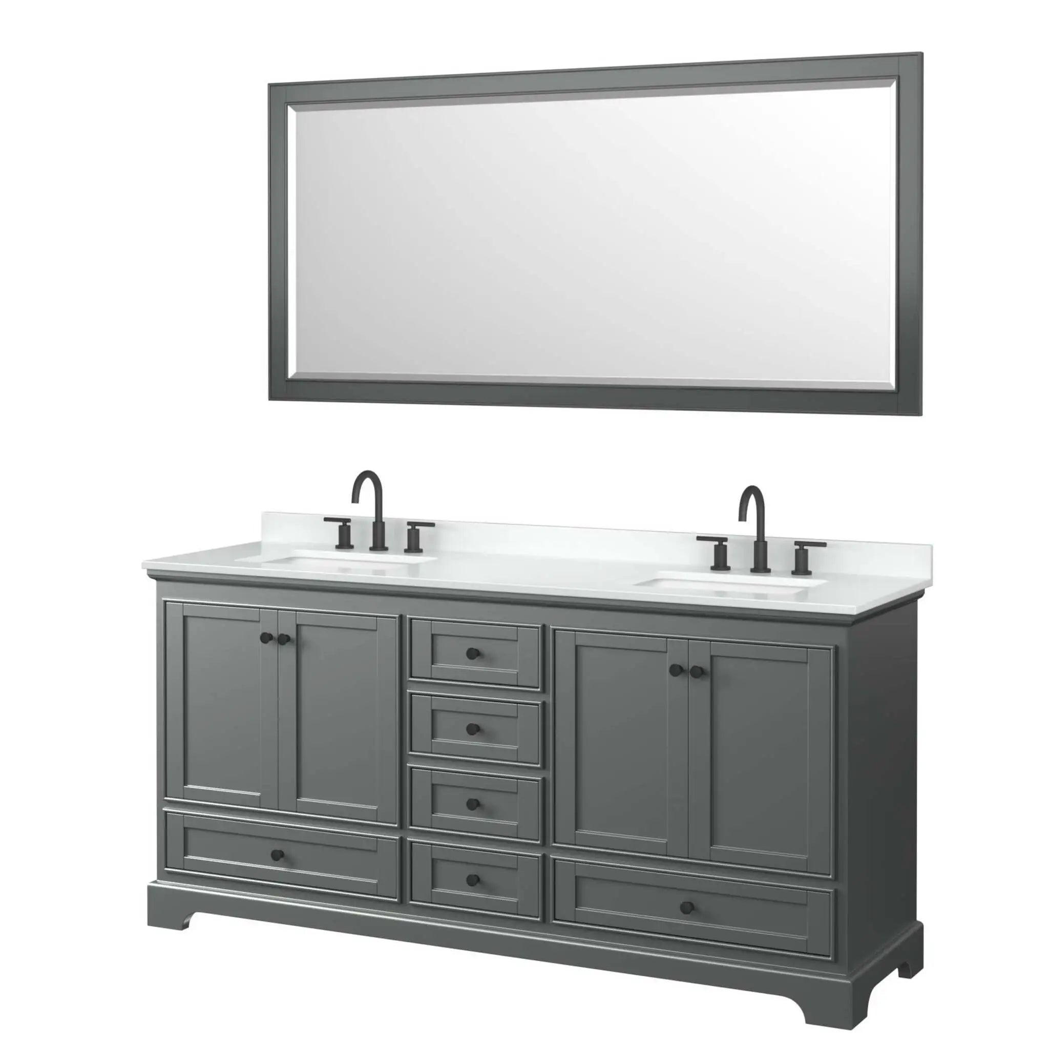 72" Deborah Double Bathroom Vanity in Dark Gray with Matte Black Trim & 70" Mirror by Wyndham