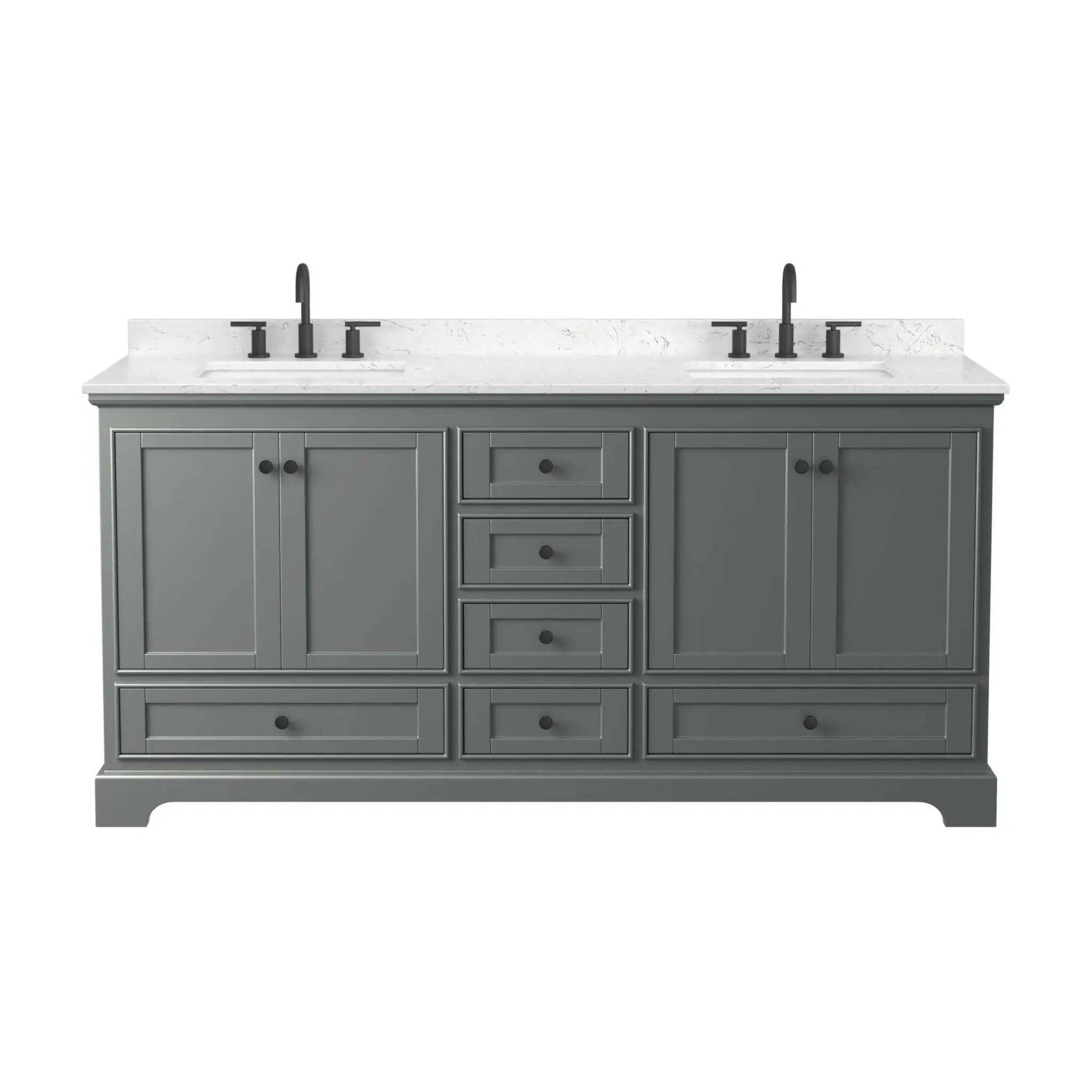 72" Deborah Double Bathroom Vanity in Dark Gray with Matte Black Trim by Wyndham
