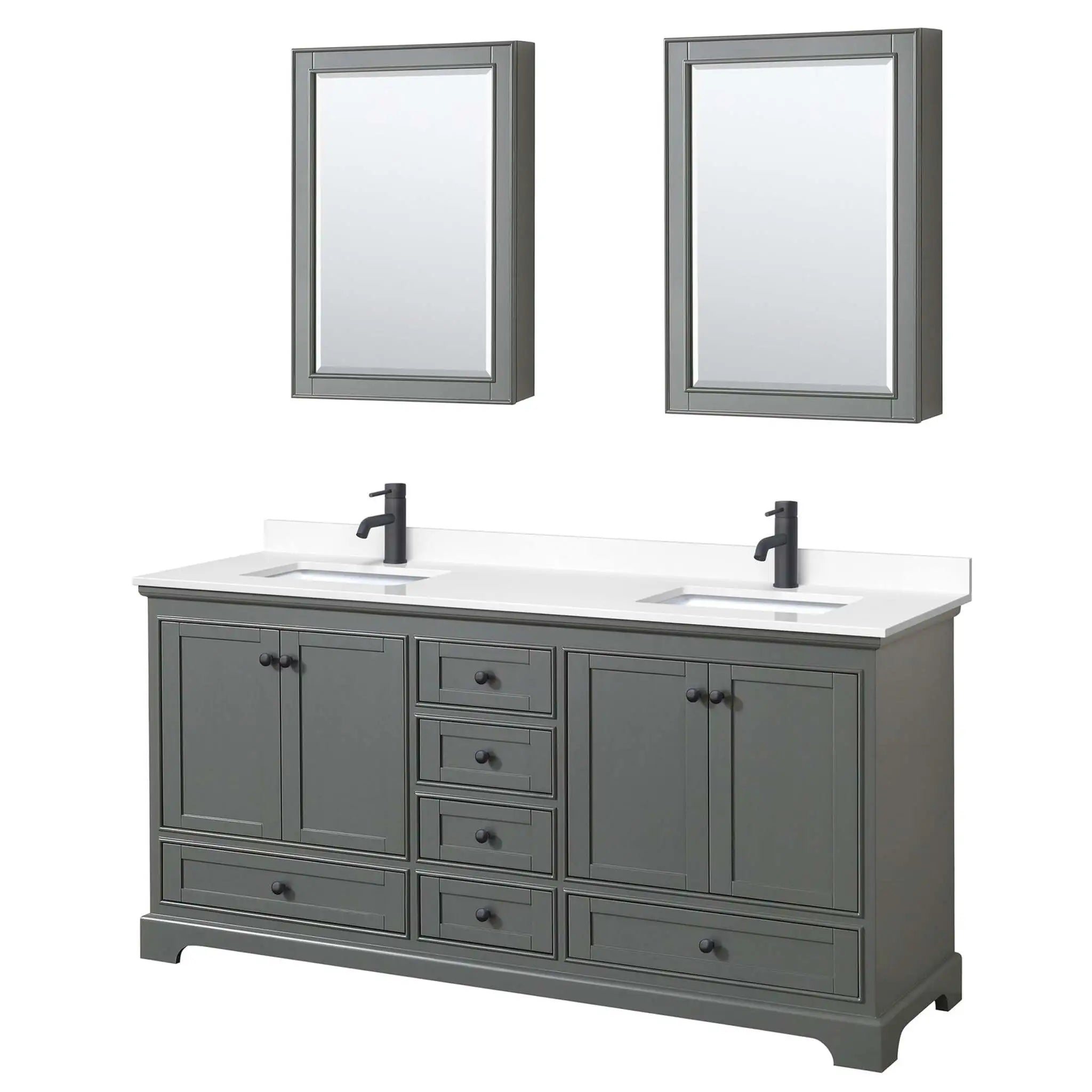 72" Deborah Double Bathroom Vanity in Dark Gray with Matte Black Trim & Medicine Cabinet by Wyndham