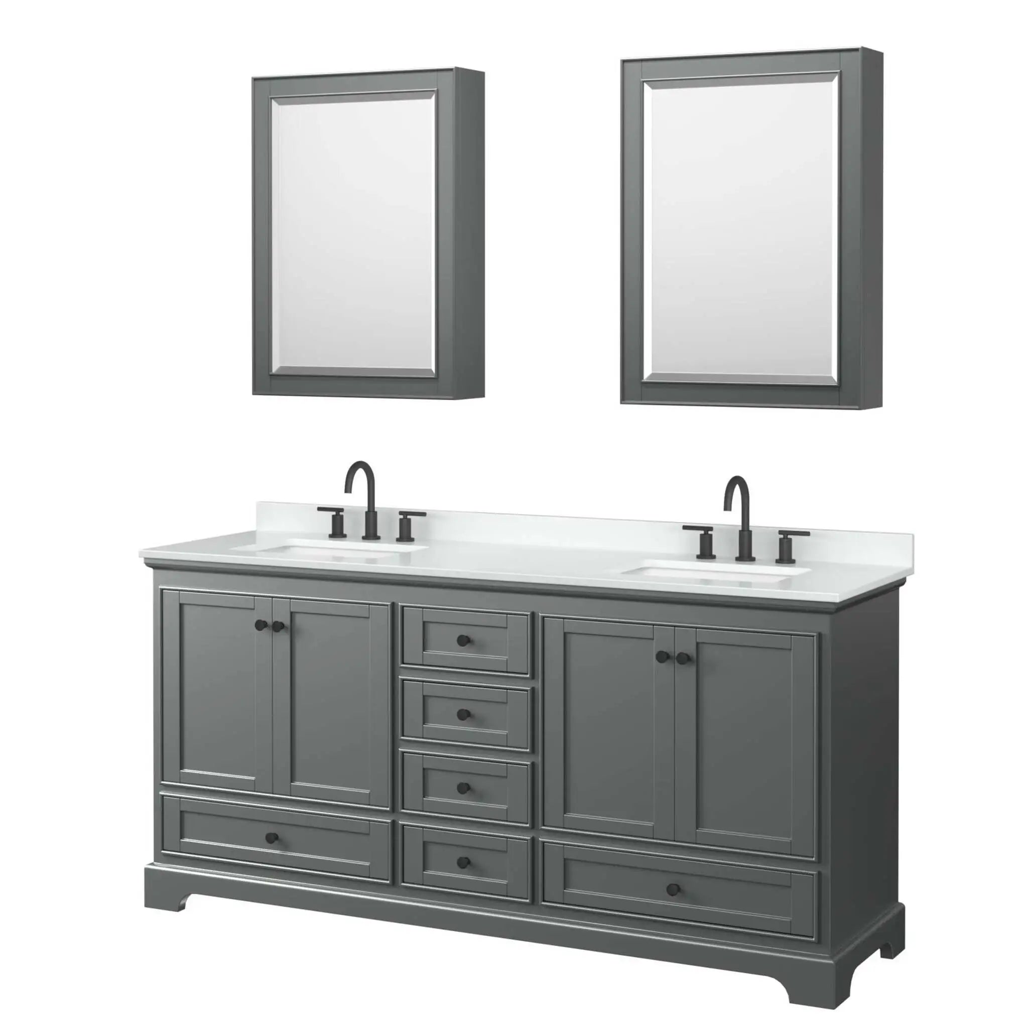 72" Deborah Double Bathroom Vanity in Dark Gray with Matte Black Trim & Medicine Cabinet by Wyndham
