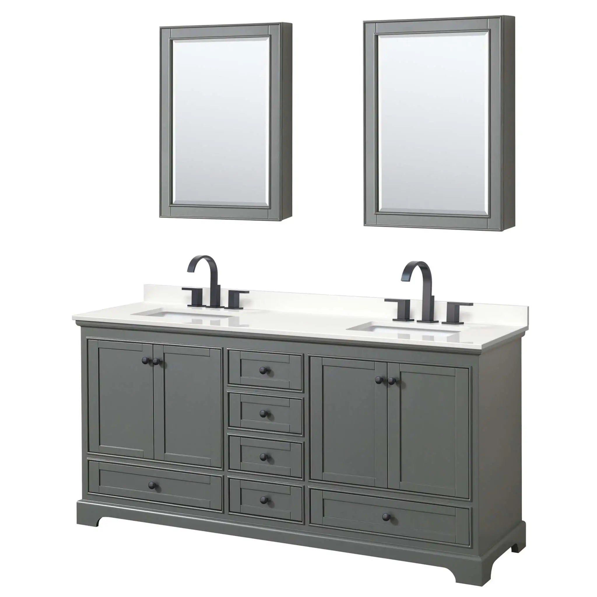 72" Deborah Double Bathroom Vanity in Dark Gray with Matte Black Trim & Medicine Cabinet by Wyndham