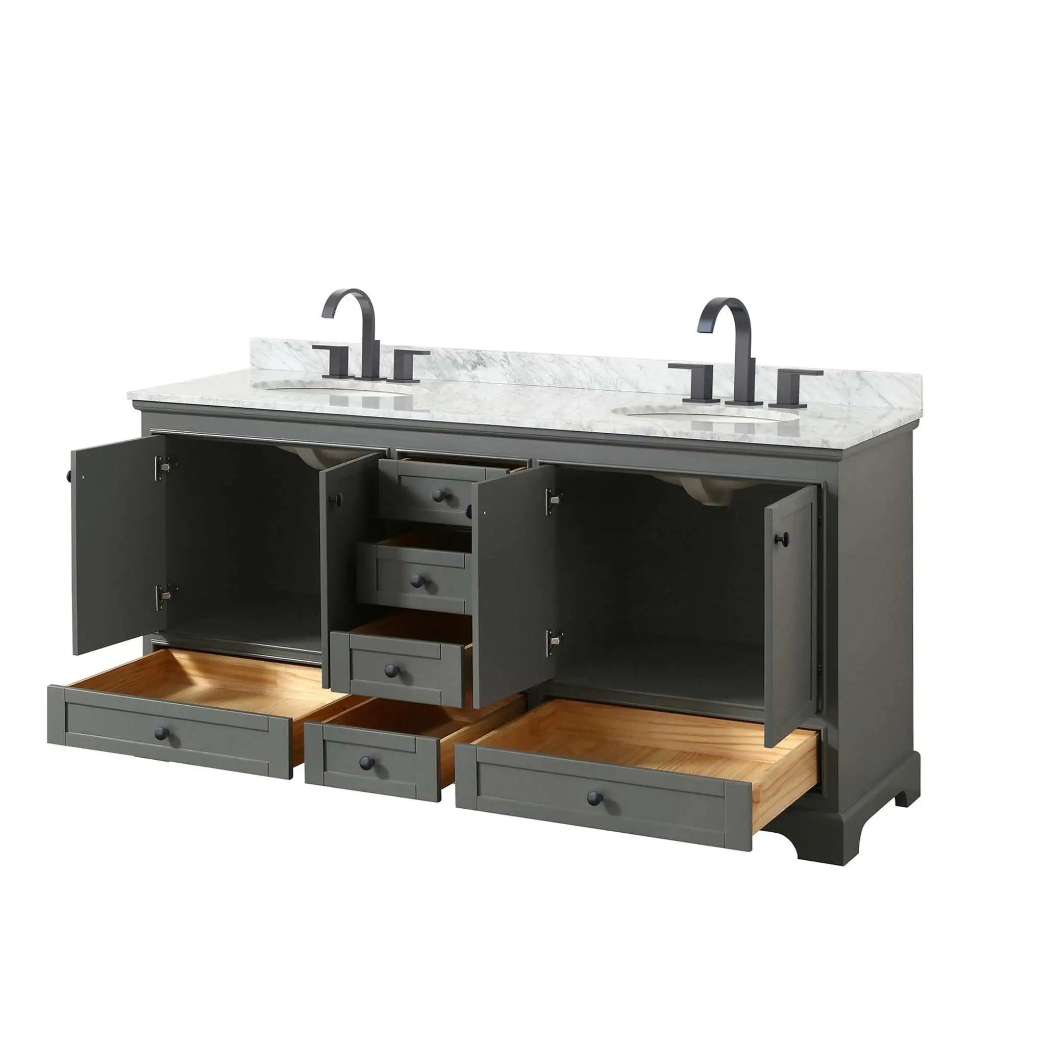 72" Deborah Double Bathroom Vanity in Dark Gray with Matte Black Trim by Wyndham