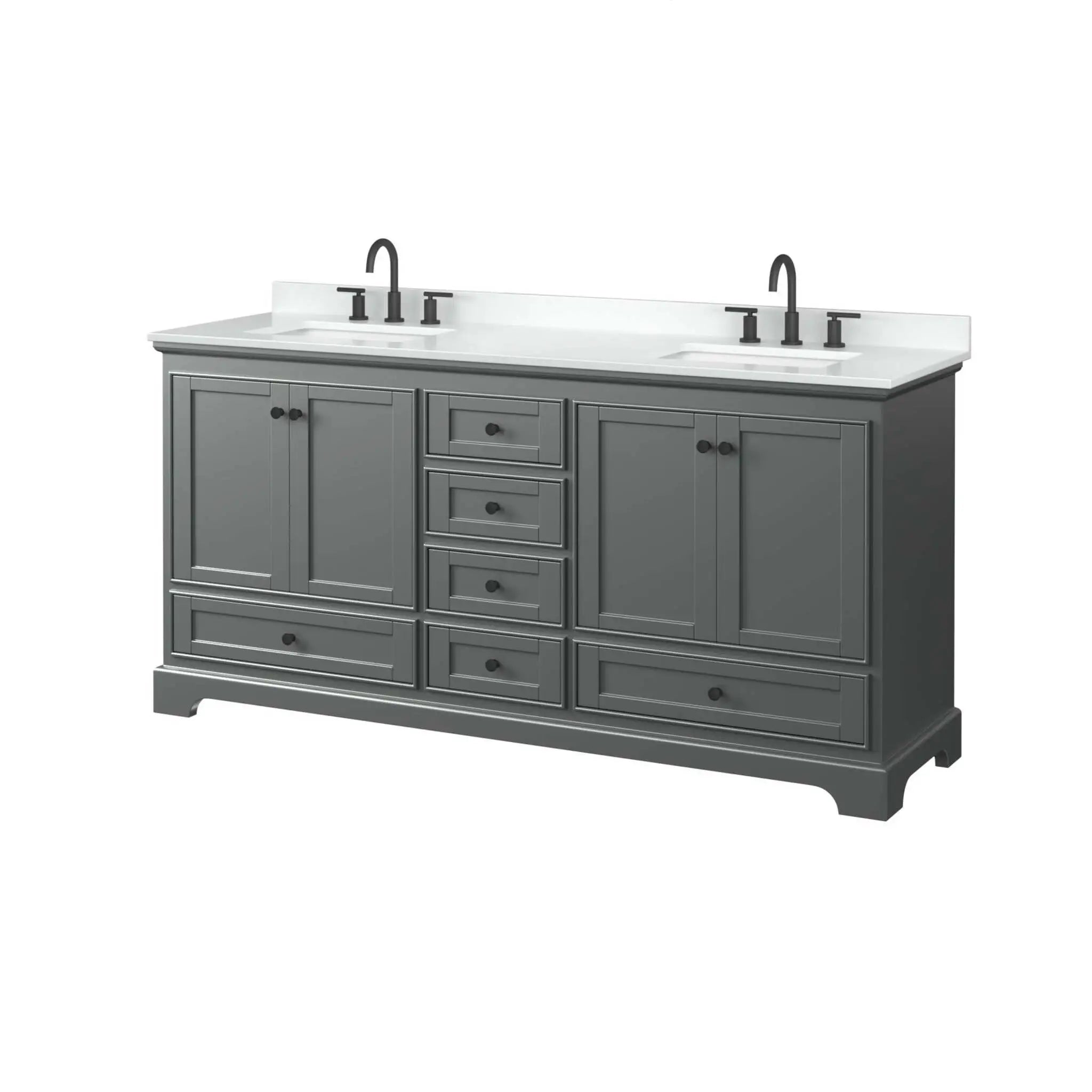 72" Deborah Double Bathroom Vanity in Dark Gray with Matte Black Trim by Wyndham