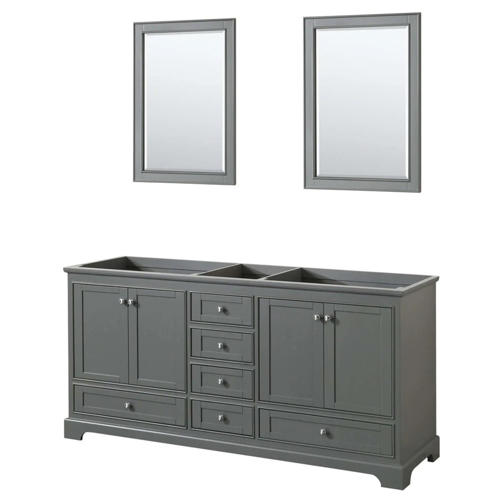 72" Deborah Double Bathroom Vanity in Dark Gray with Polished Chrome Trim & 24" Mirror by Wyndham