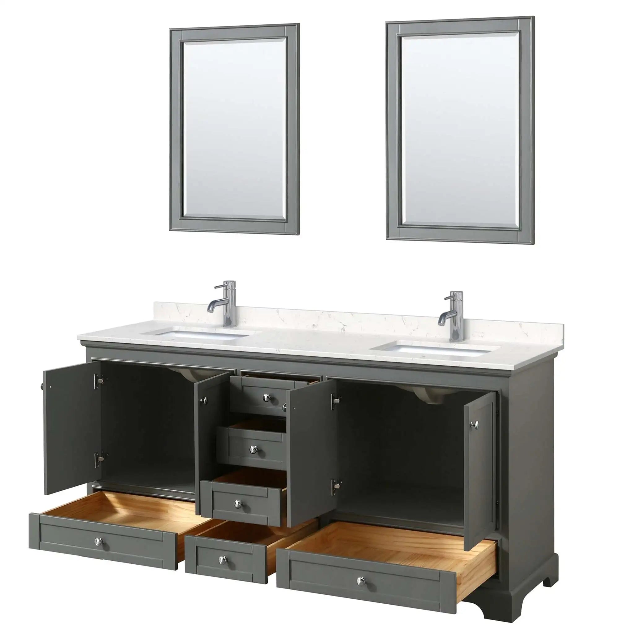 72" Deborah Double Bathroom Vanity in Dark Gray with Polished Chrome Trim & 24" Mirror by Wyndham