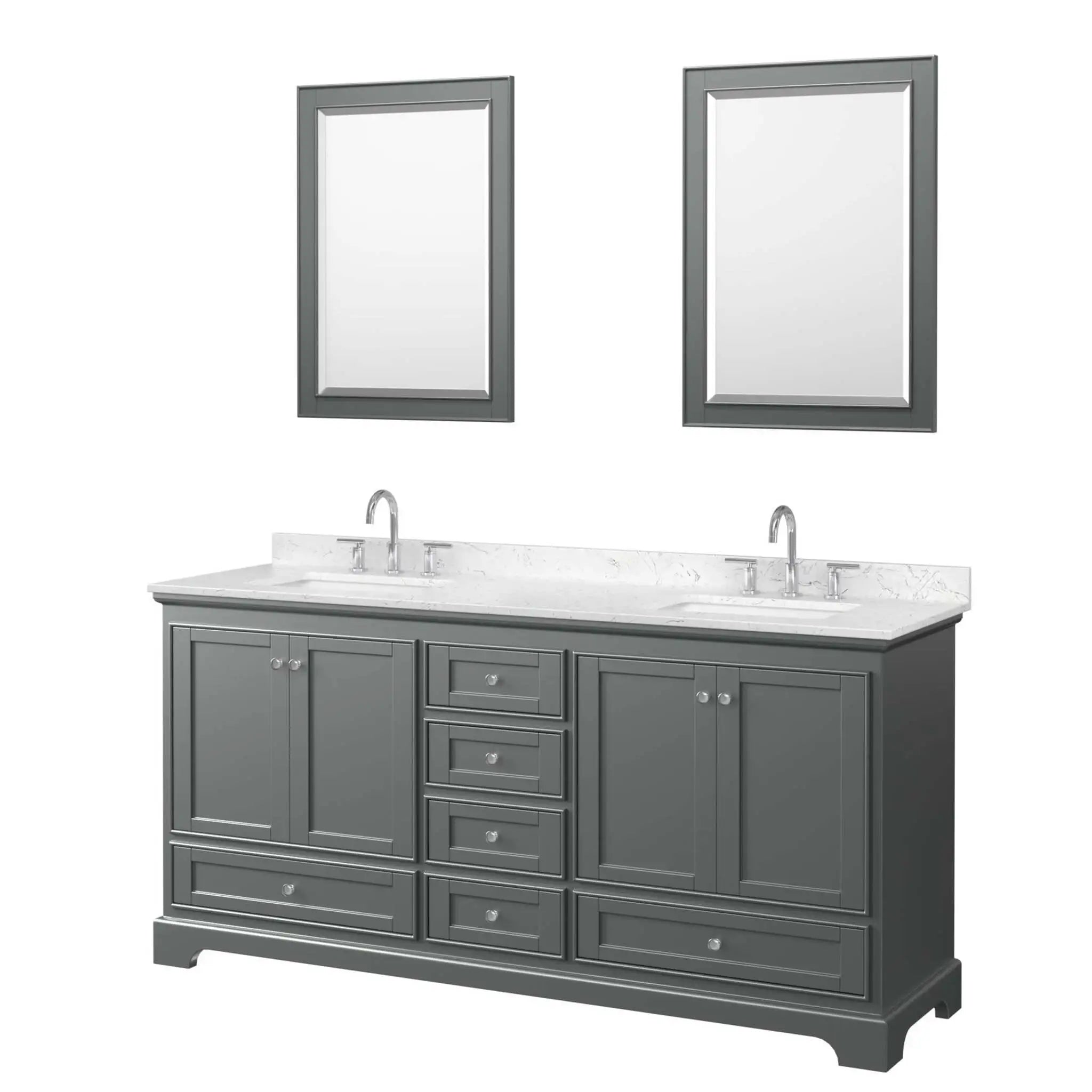 72" Deborah Double Bathroom Vanity in Dark Gray with Polished Chrome Trim & 24" Mirror by Wyndham